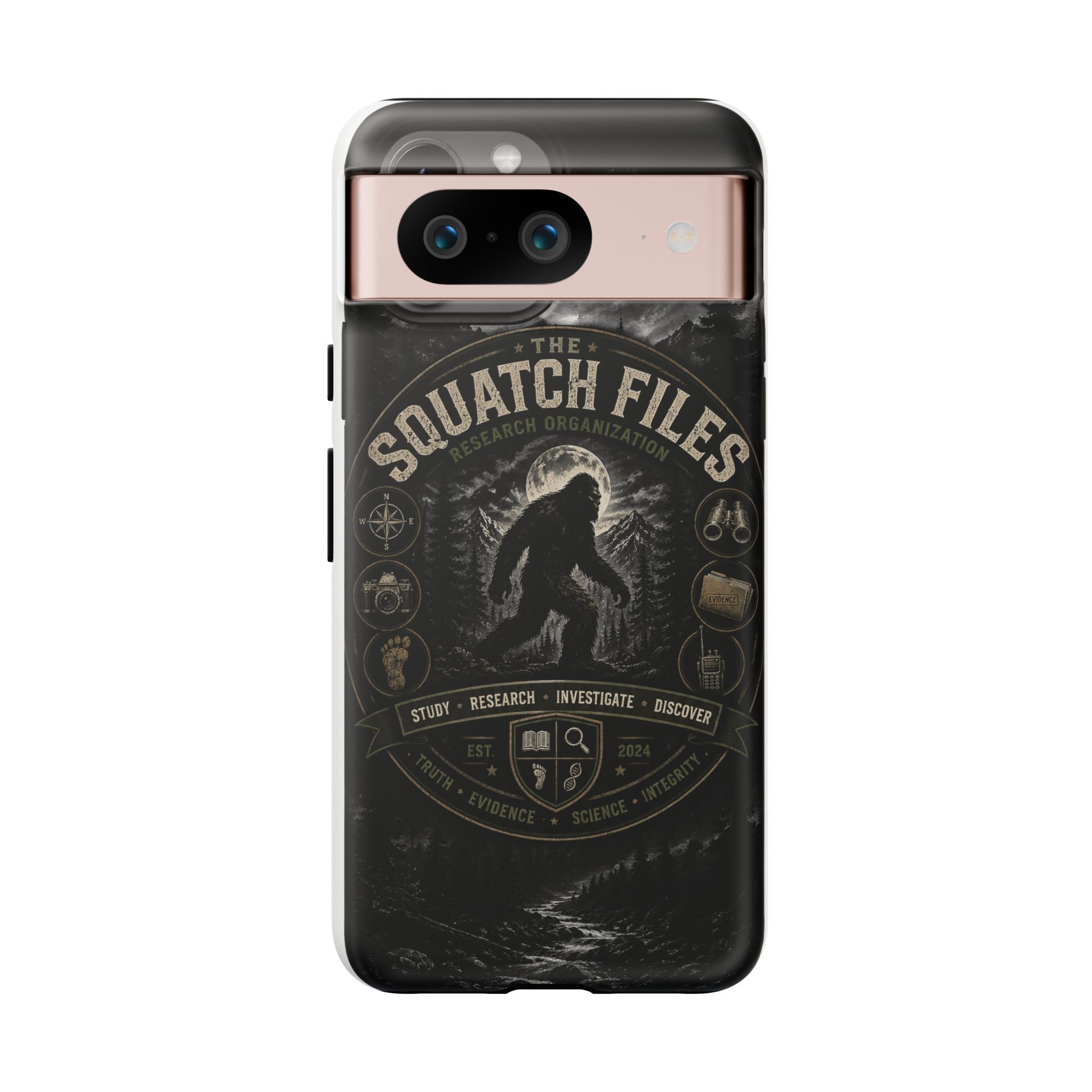 Squatch Files Research Organization Phone Case — Bigfoot Sasquatch Moonlit Forest Design