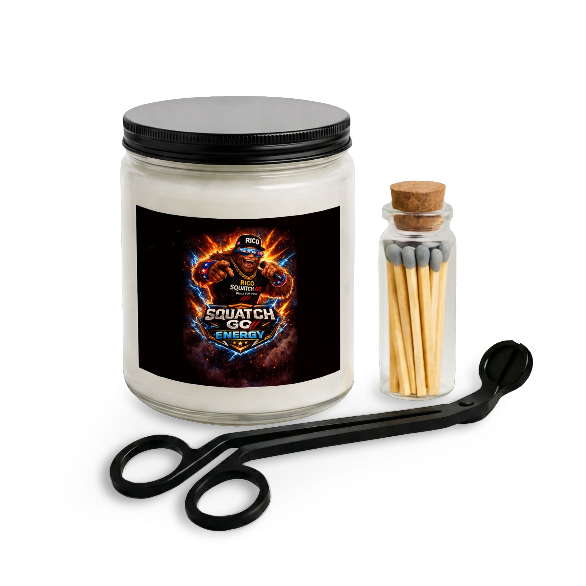 Sasquatch BBQ Candles Set — Amber Jar Candle with Matches & Wick Trimmer