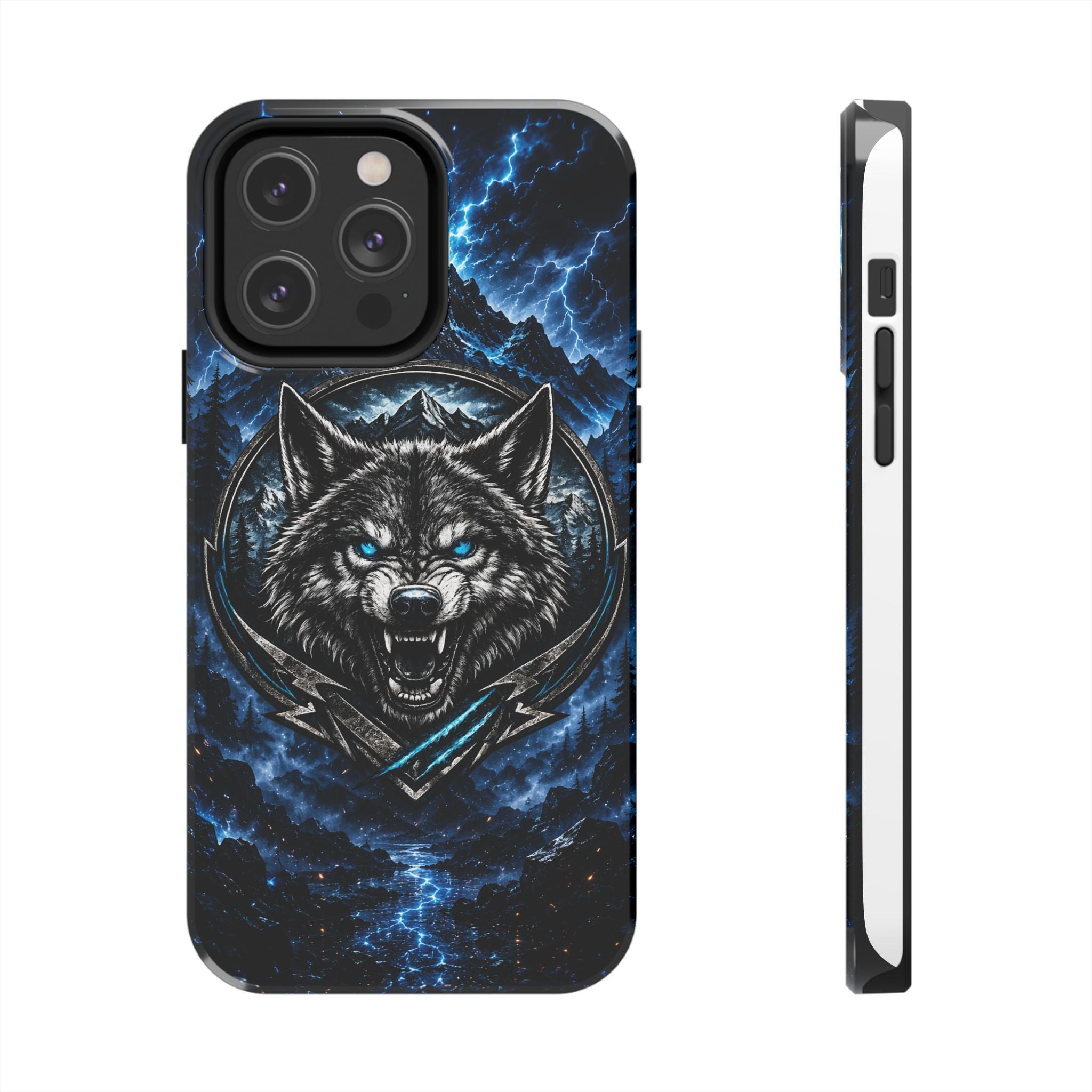 Wolf Thunder Tough Phone Case — Rugged Protective Case with Blue Lightning Wolf Design