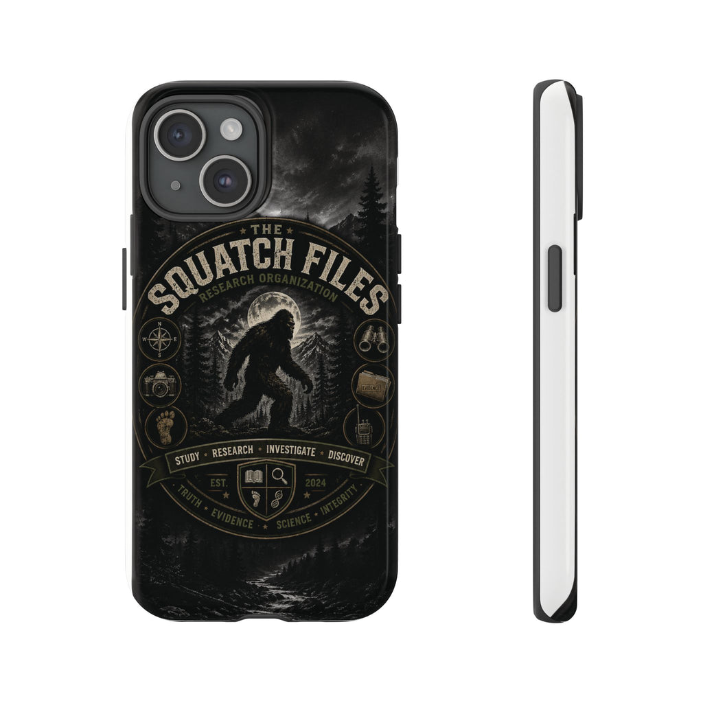 Squatch Files Research Organization Phone Case — Bigfoot Sasquatch Moonlit Forest Design