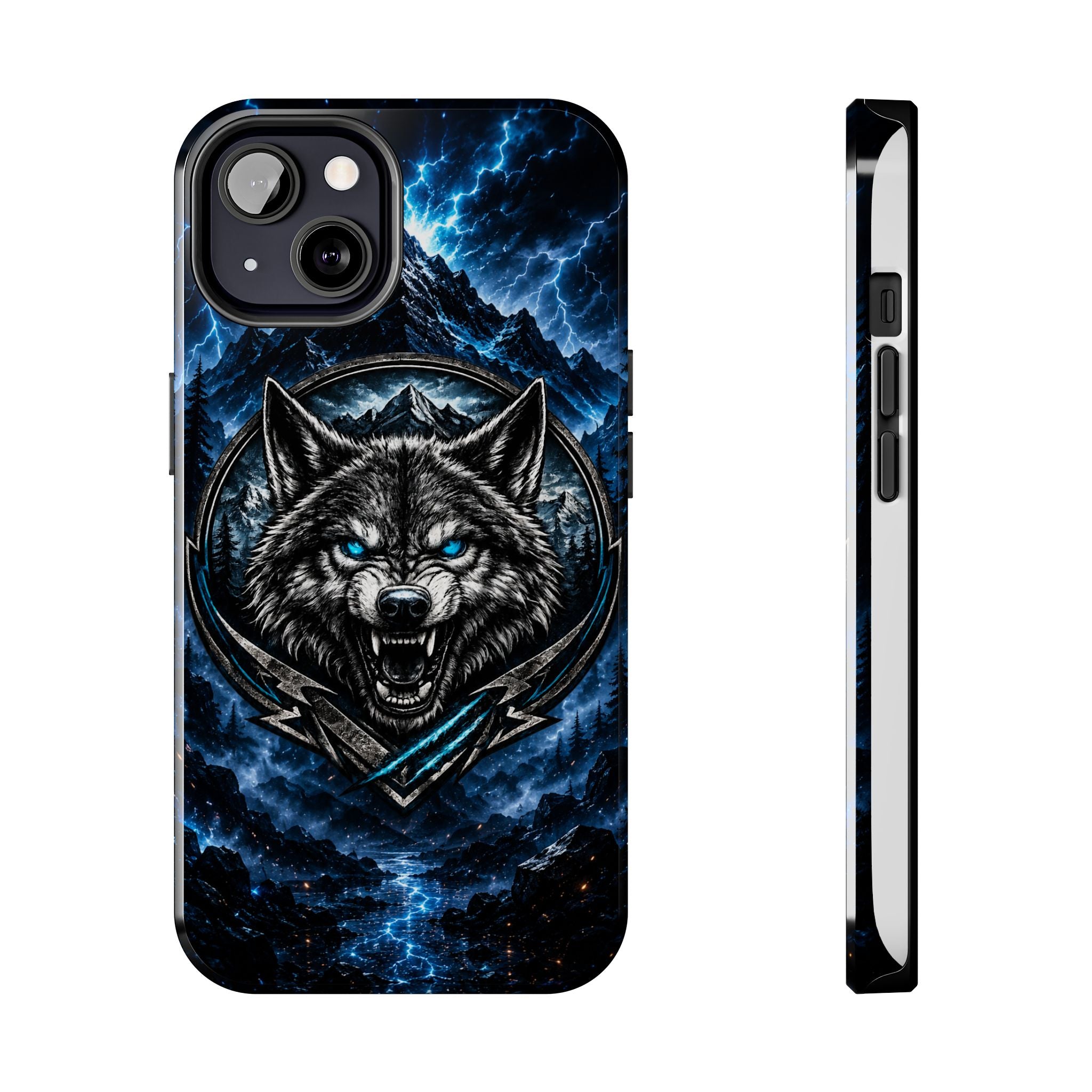 Wolf Thunder Tough Phone Case — Rugged Protective Case with Blue Lightning Wolf Design