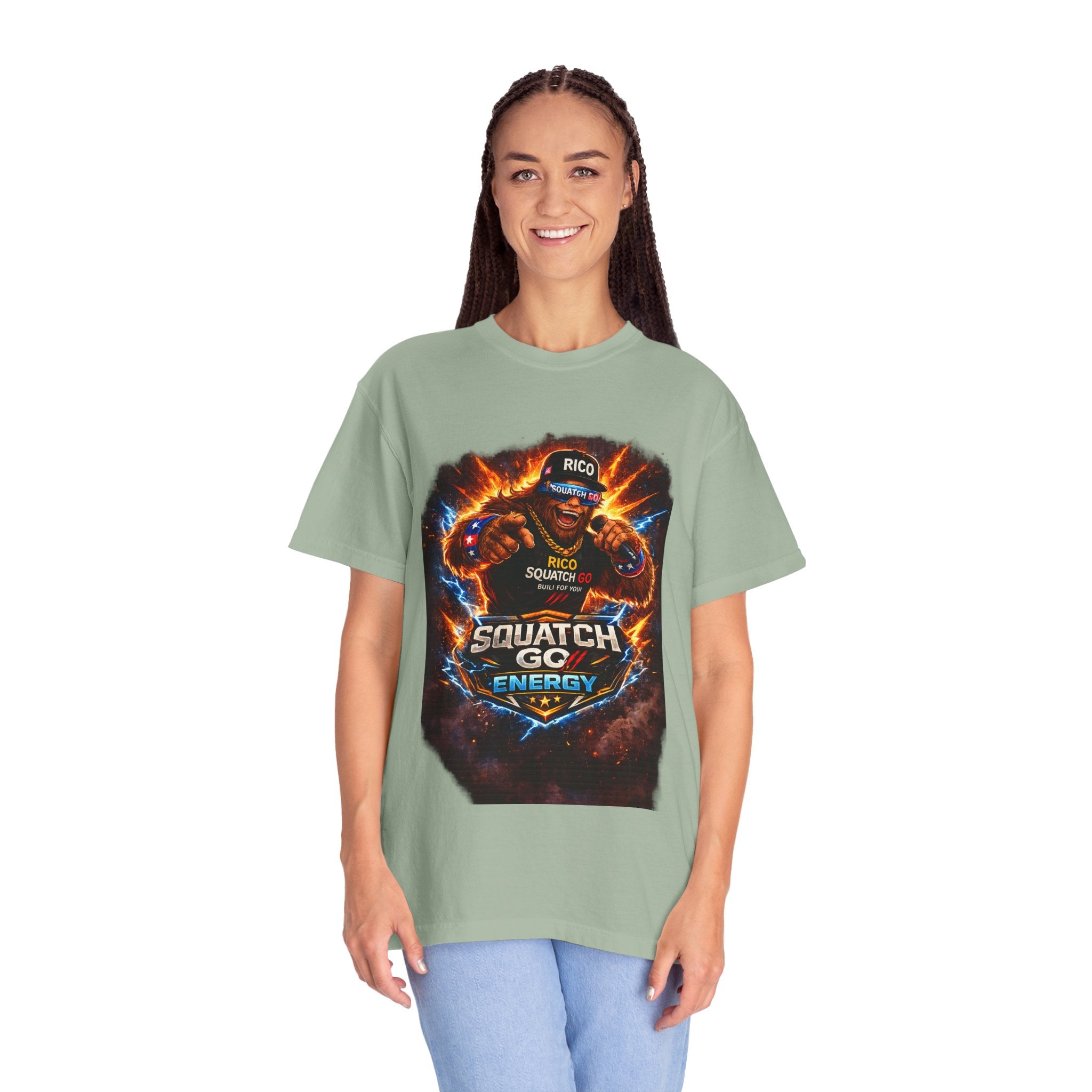 Squatch GC Energy Graphic T-Shirt — Retro Gamer Energy Drink Design