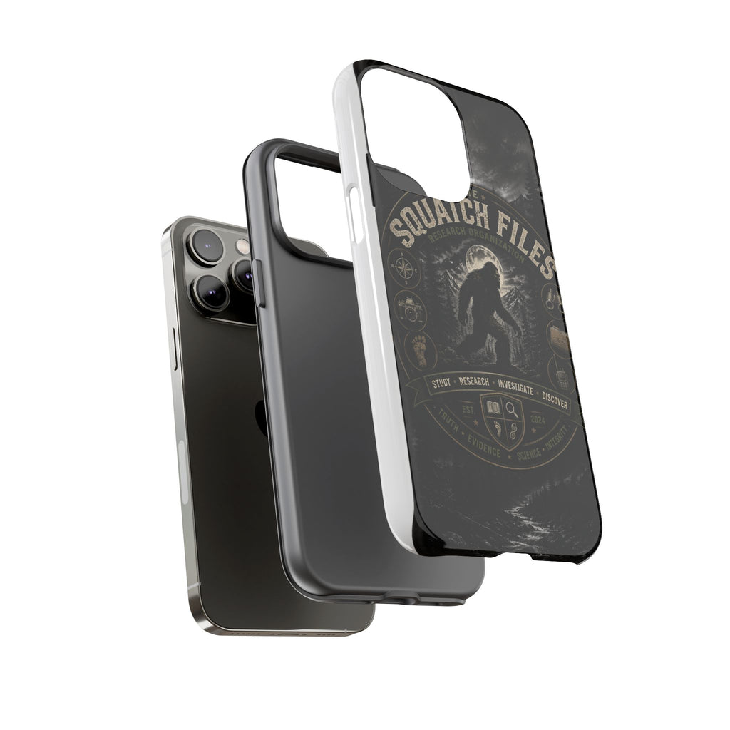 Squatch Files Research Organization Phone Case — Bigfoot Sasquatch Moonlit Forest Design