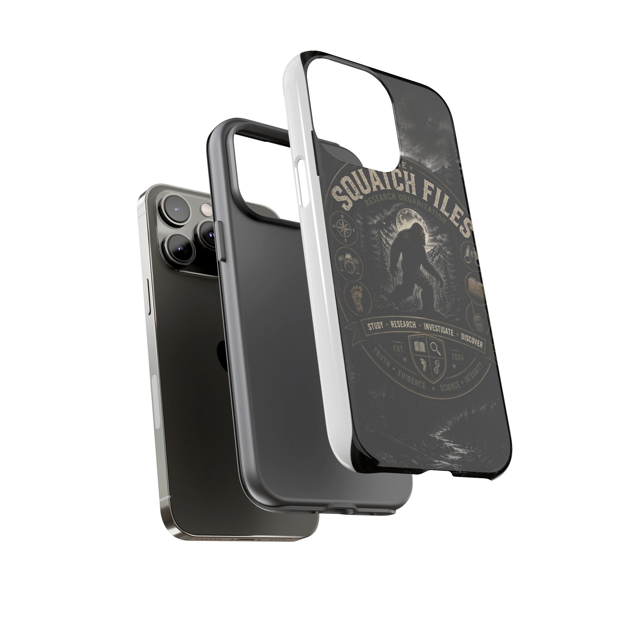 Squatch Files Research Organization Phone Case — Bigfoot Sasquatch Moonlit Forest Design