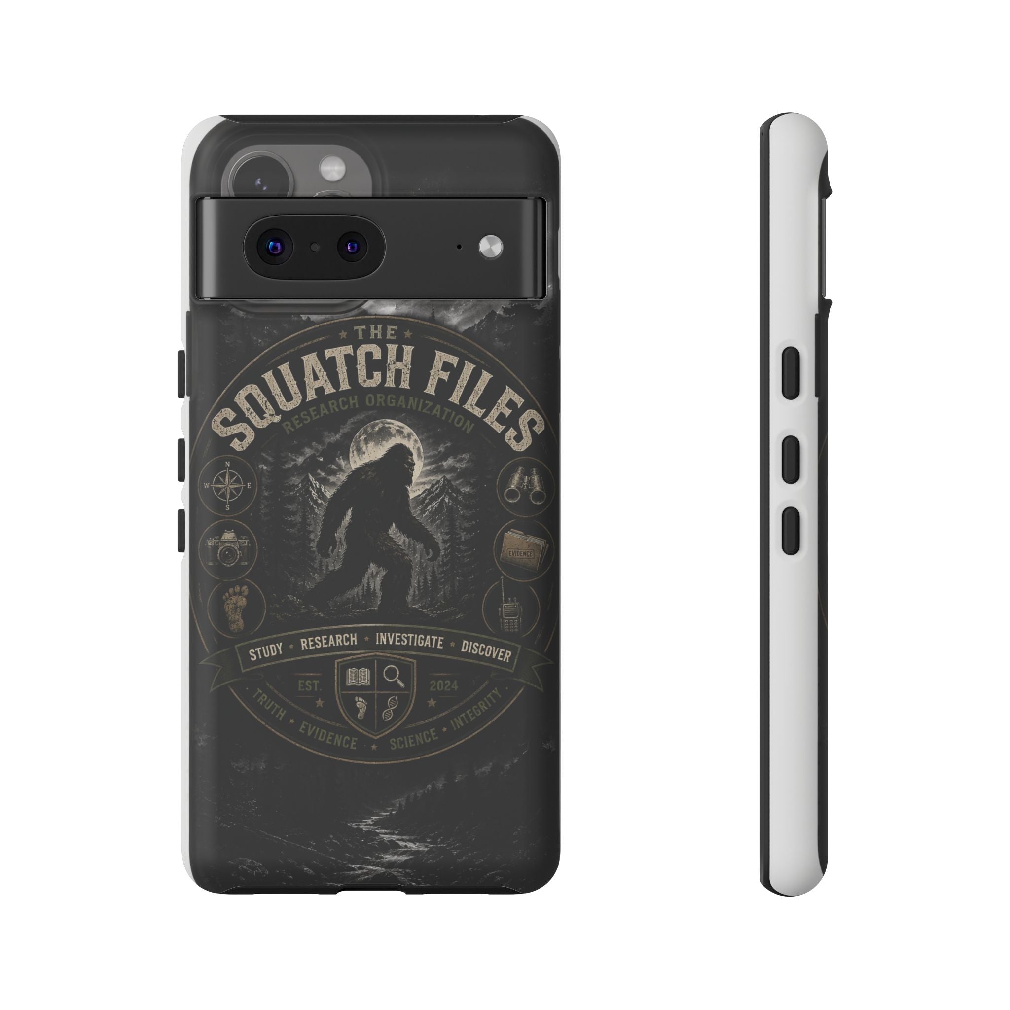 Squatch Files Research Organization Phone Case — Bigfoot Sasquatch Moonlit Forest Design