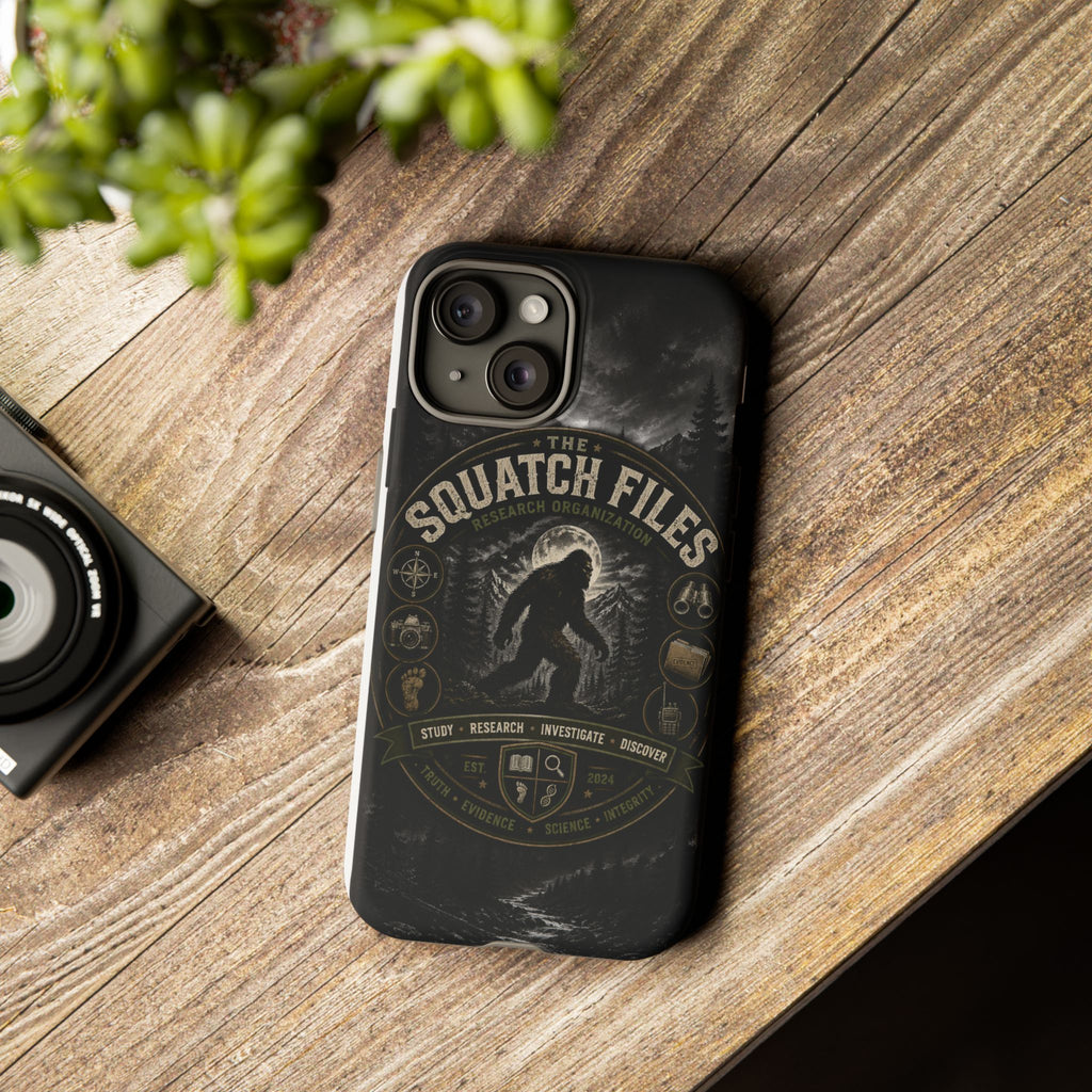 Squatch Files Research Organization Phone Case — Bigfoot Sasquatch Moonlit Forest Design