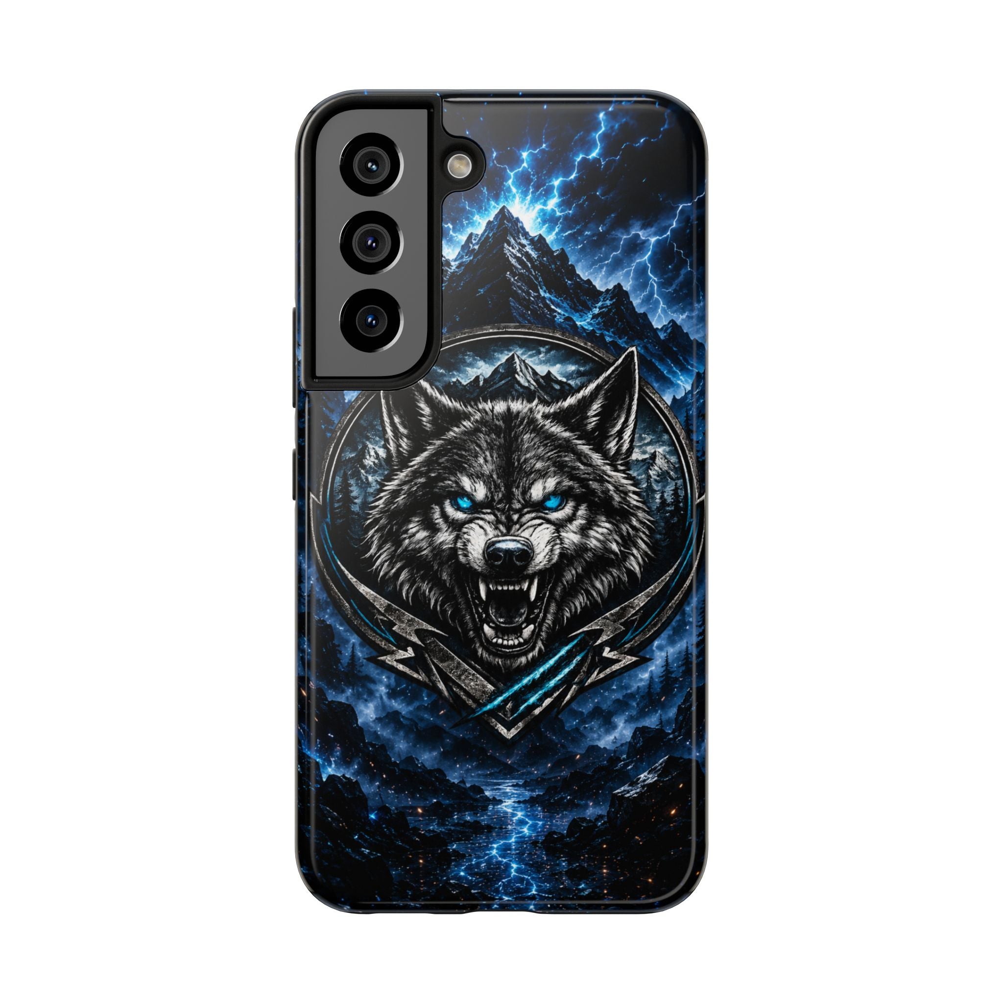 Wolf Thunder Tough Phone Case — Rugged Protective Case with Blue Lightning Wolf Design