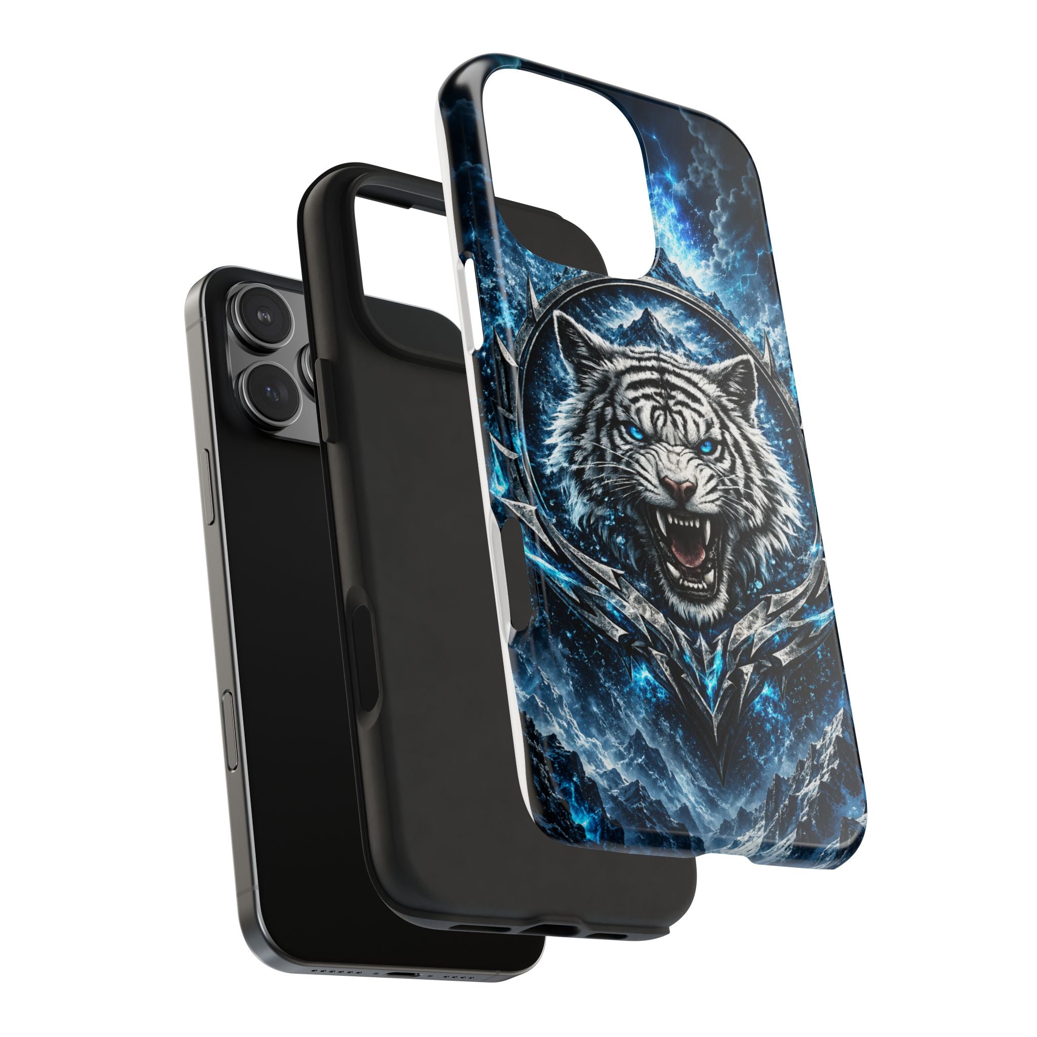 Blue White Tiger Tough Phone Case — Rugged Armor Cover with Fierce Snow Tiger Design