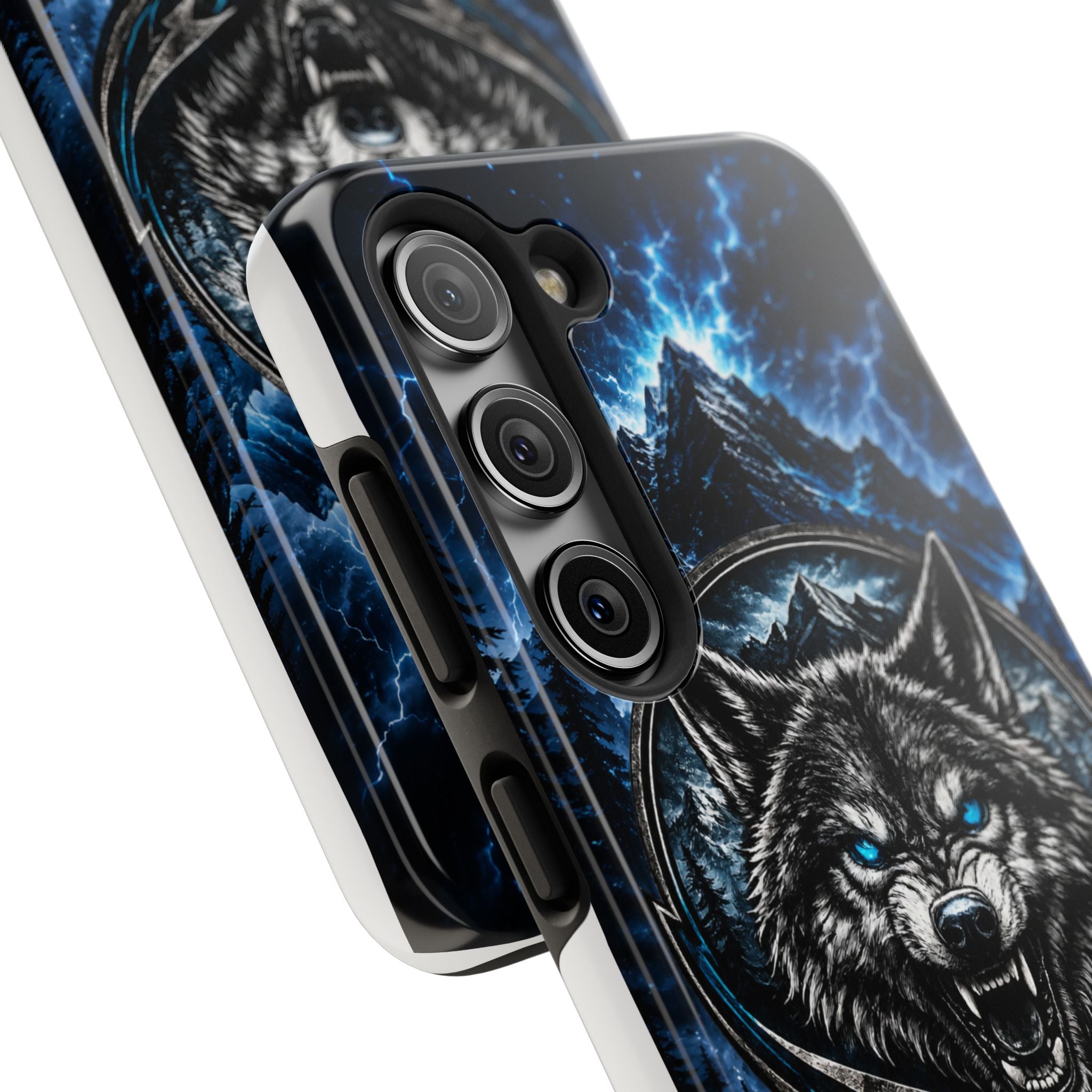 Wolf Thunder Tough Phone Case — Rugged Protective Case with Blue Lightning Wolf Design