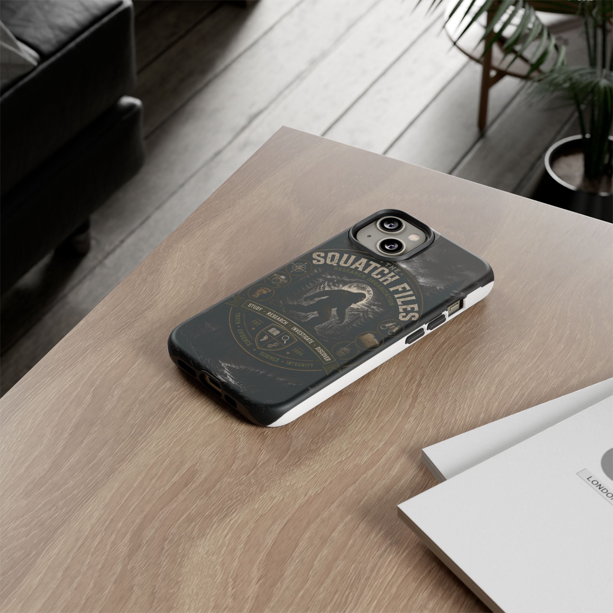Squatch Files Research Organization Phone Case — Bigfoot Sasquatch Moonlit Forest Design