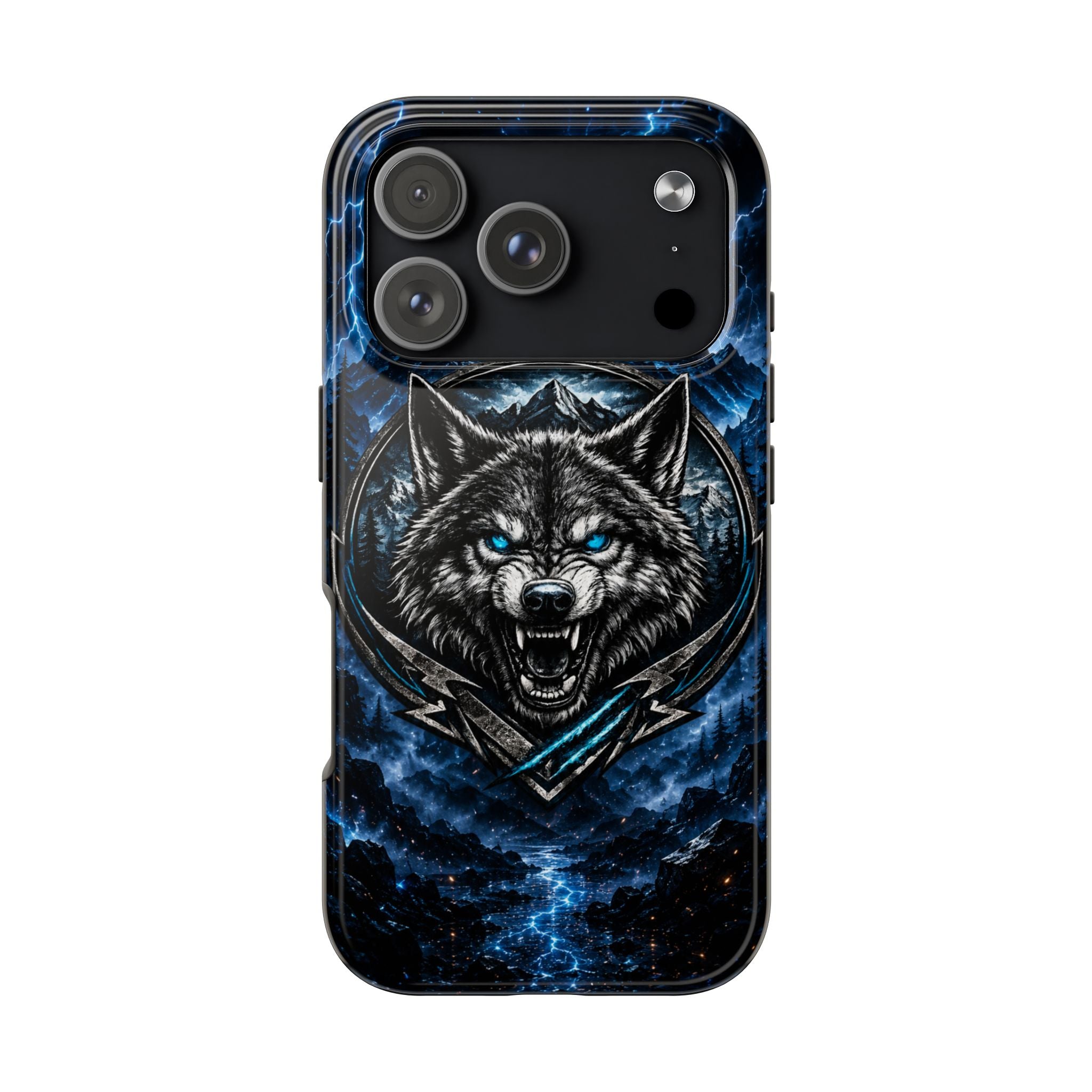Wolf Thunder Tough Phone Case — Rugged Protective Case with Blue Lightning Wolf Design