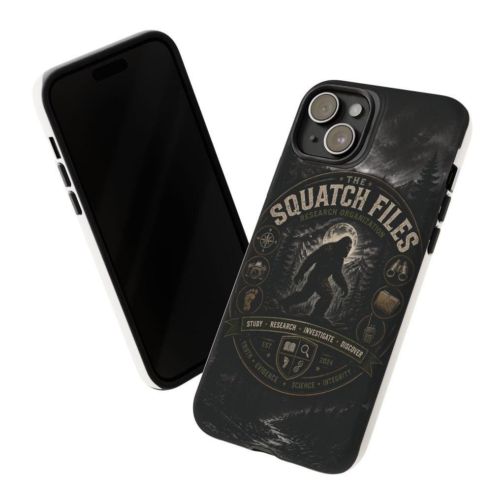 Squatch Files Research Organization Phone Case — Bigfoot Sasquatch Moonlit Forest Design