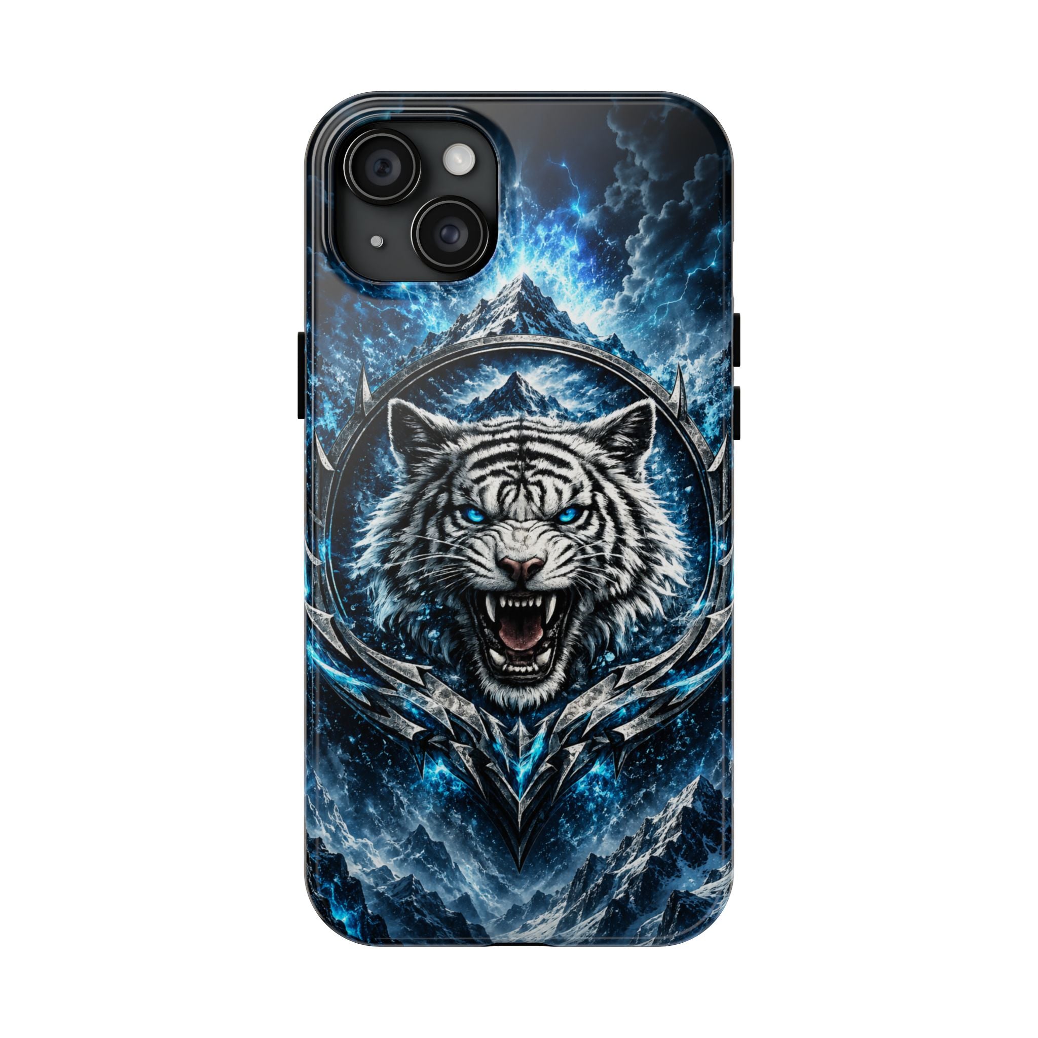 Blue White Tiger Tough Phone Case — Rugged Armor Cover with Fierce Snow Tiger Design