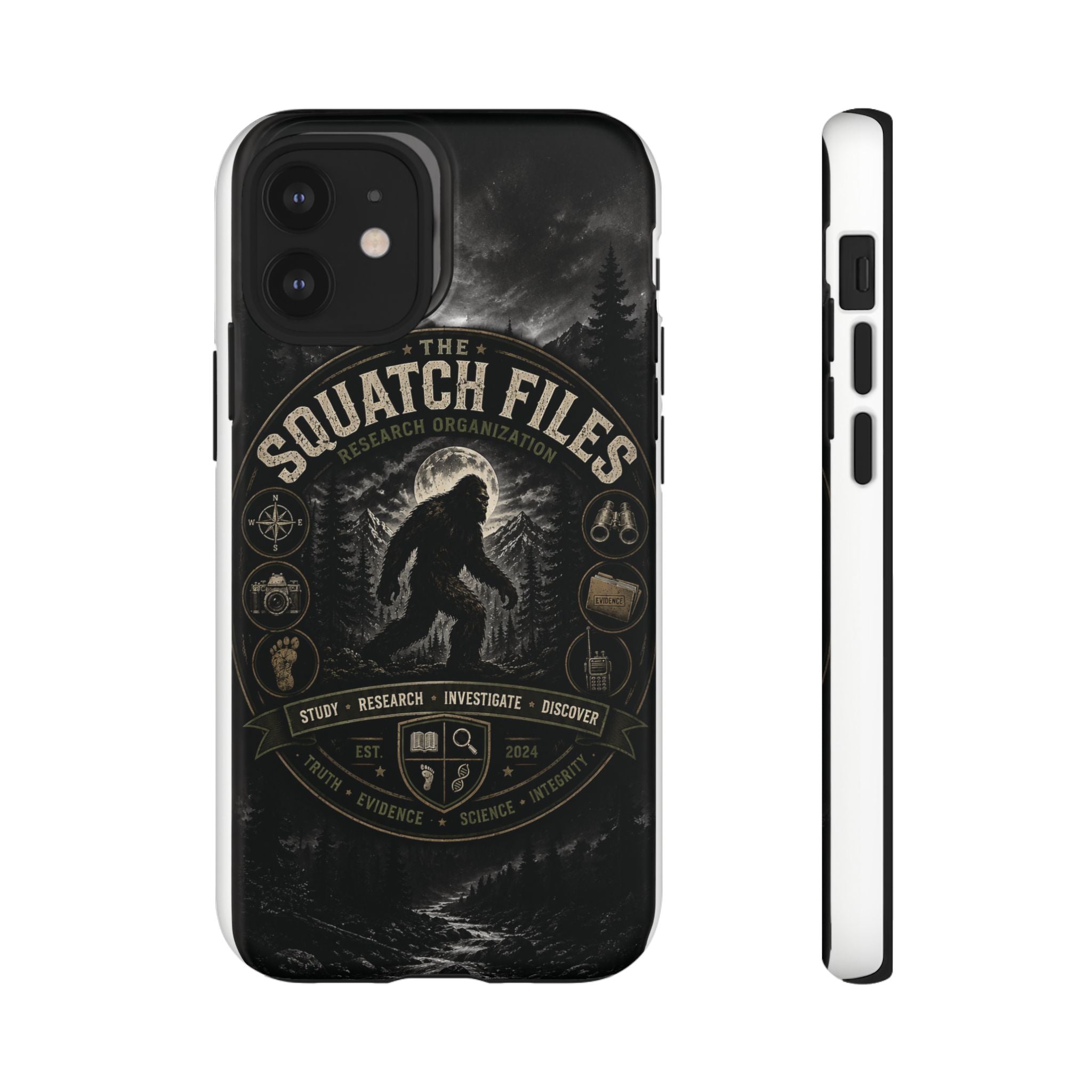 Squatch Files Research Organization Phone Case — Bigfoot Sasquatch Moonlit Forest Design