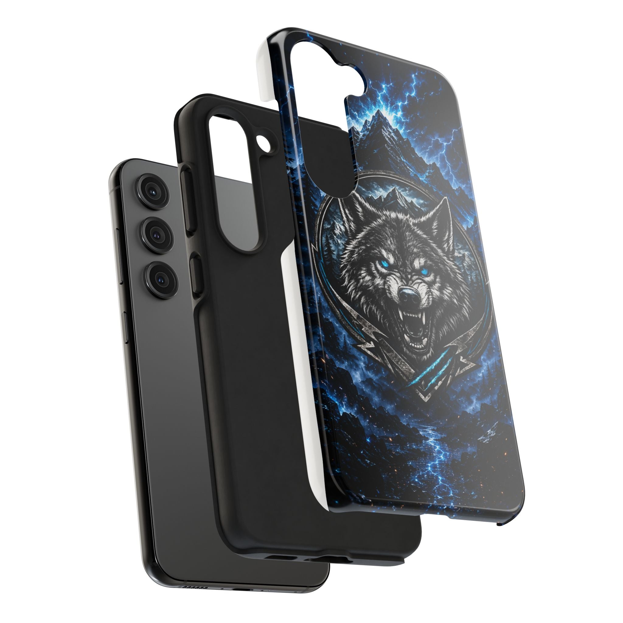 Wolf Thunder Tough Phone Case — Rugged Protective Case with Blue Lightning Wolf Design