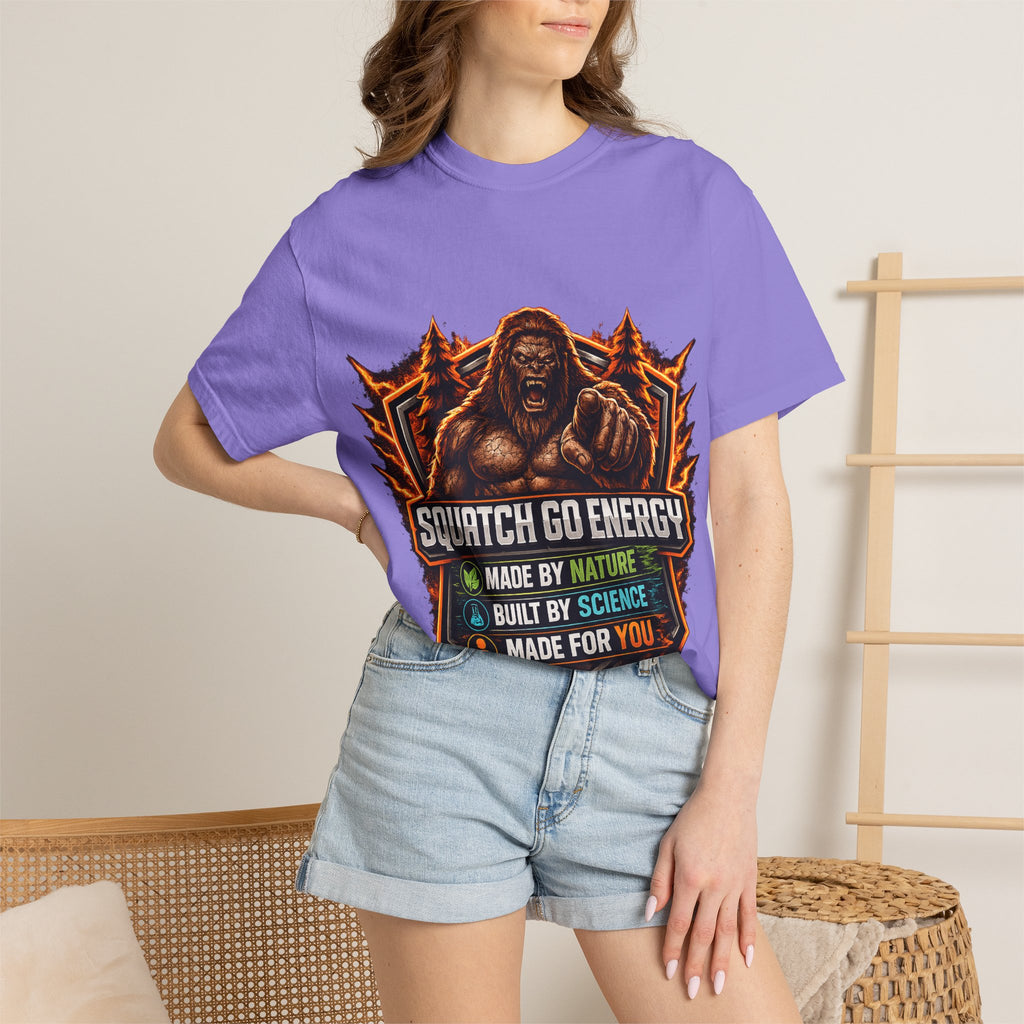 Squatch Go Energy T-Shirt — Sasquatch Vintage Badge Tee (Made by Nature • Built by Science)