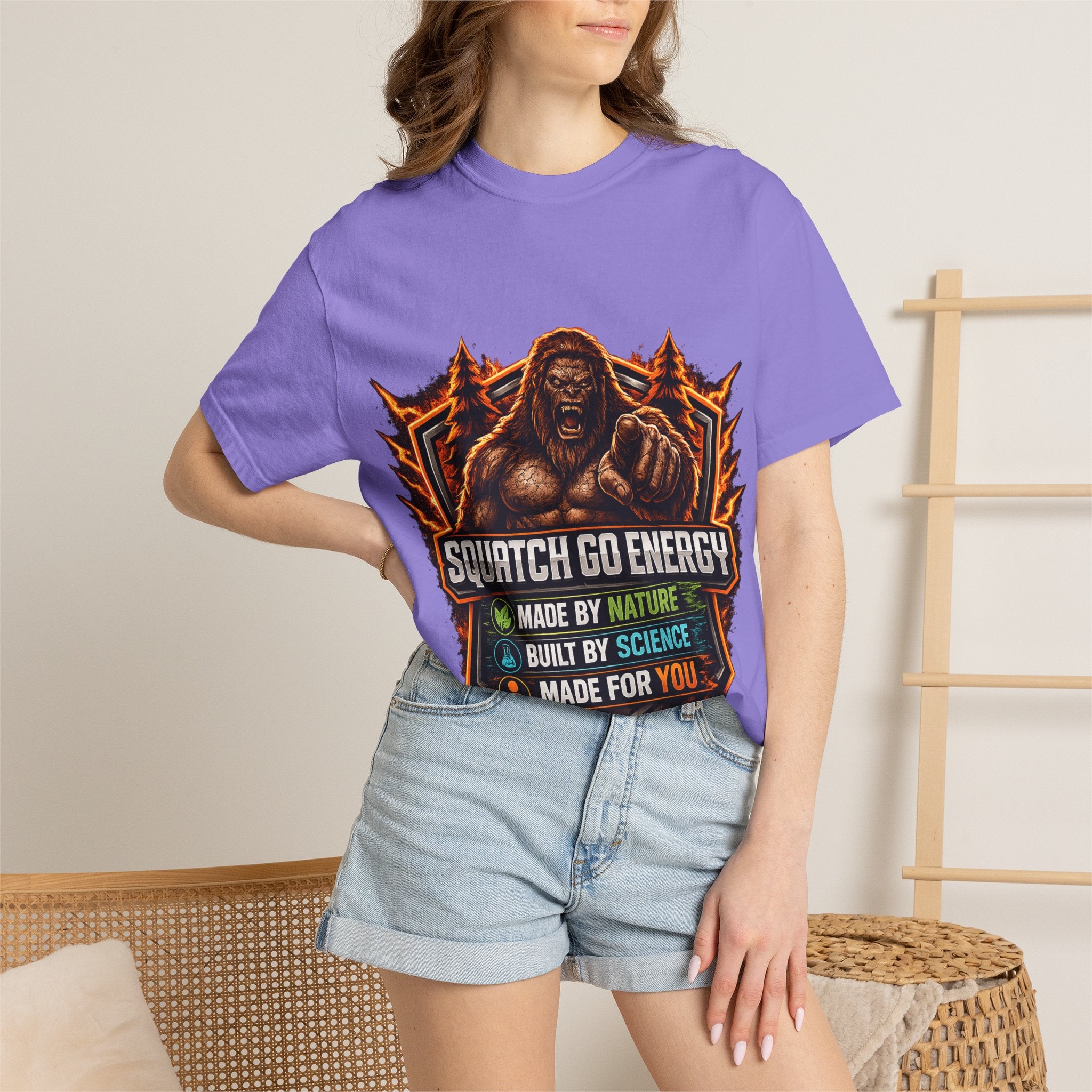 Squatch Go Energy T-Shirt — Sasquatch Vintage Badge Tee (Made by Nature • Built by Science)