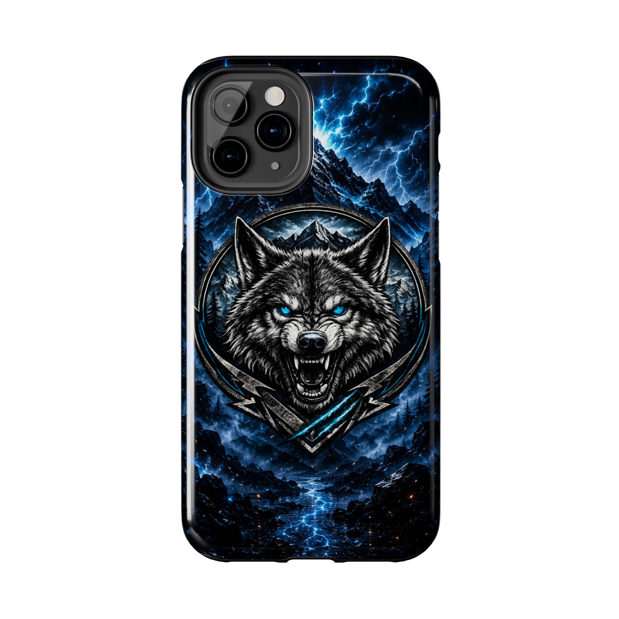 Wolf Thunder Tough Phone Case — Rugged Protective Case with Blue Lightning Wolf Design