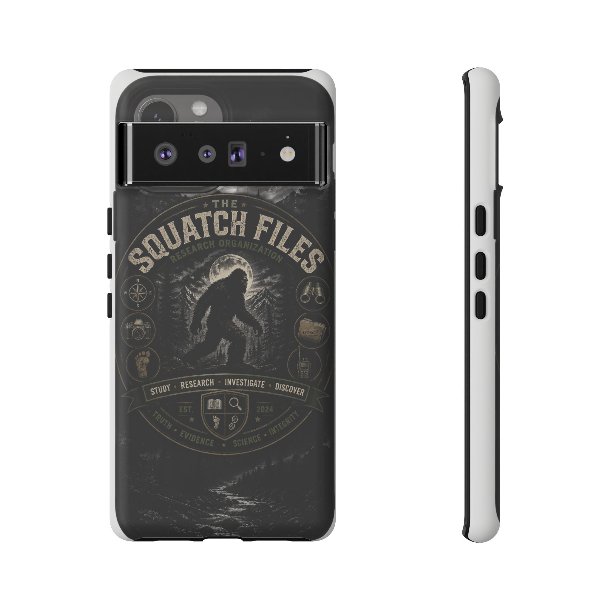 Squatch Files Research Organization Phone Case — Bigfoot Sasquatch Moonlit Forest Design