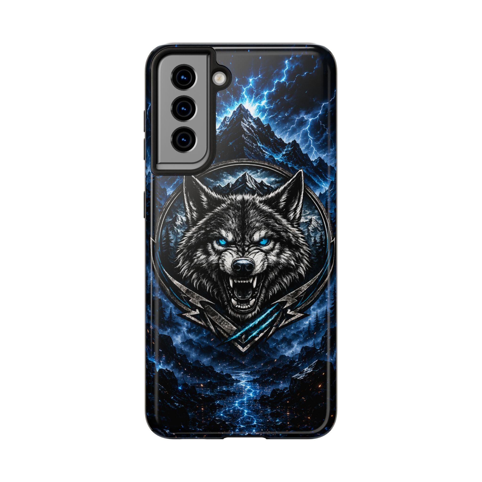 Wolf Thunder Tough Phone Case — Rugged Protective Case with Blue Lightning Wolf Design