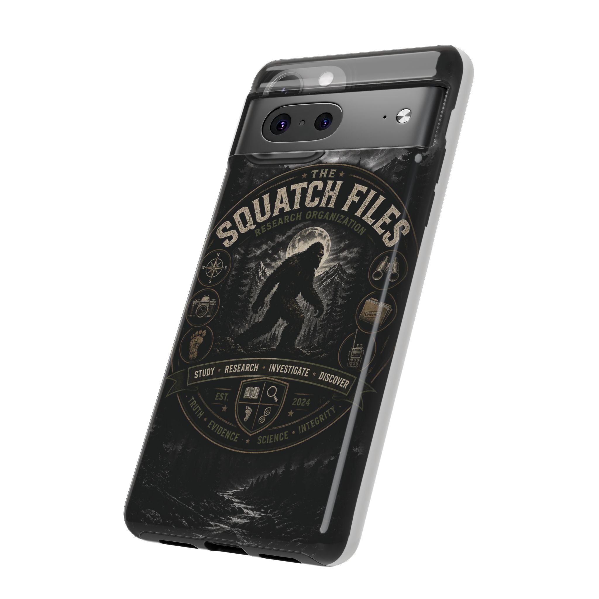 Squatch Files Research Organization Phone Case — Bigfoot Sasquatch Moonlit Forest Design