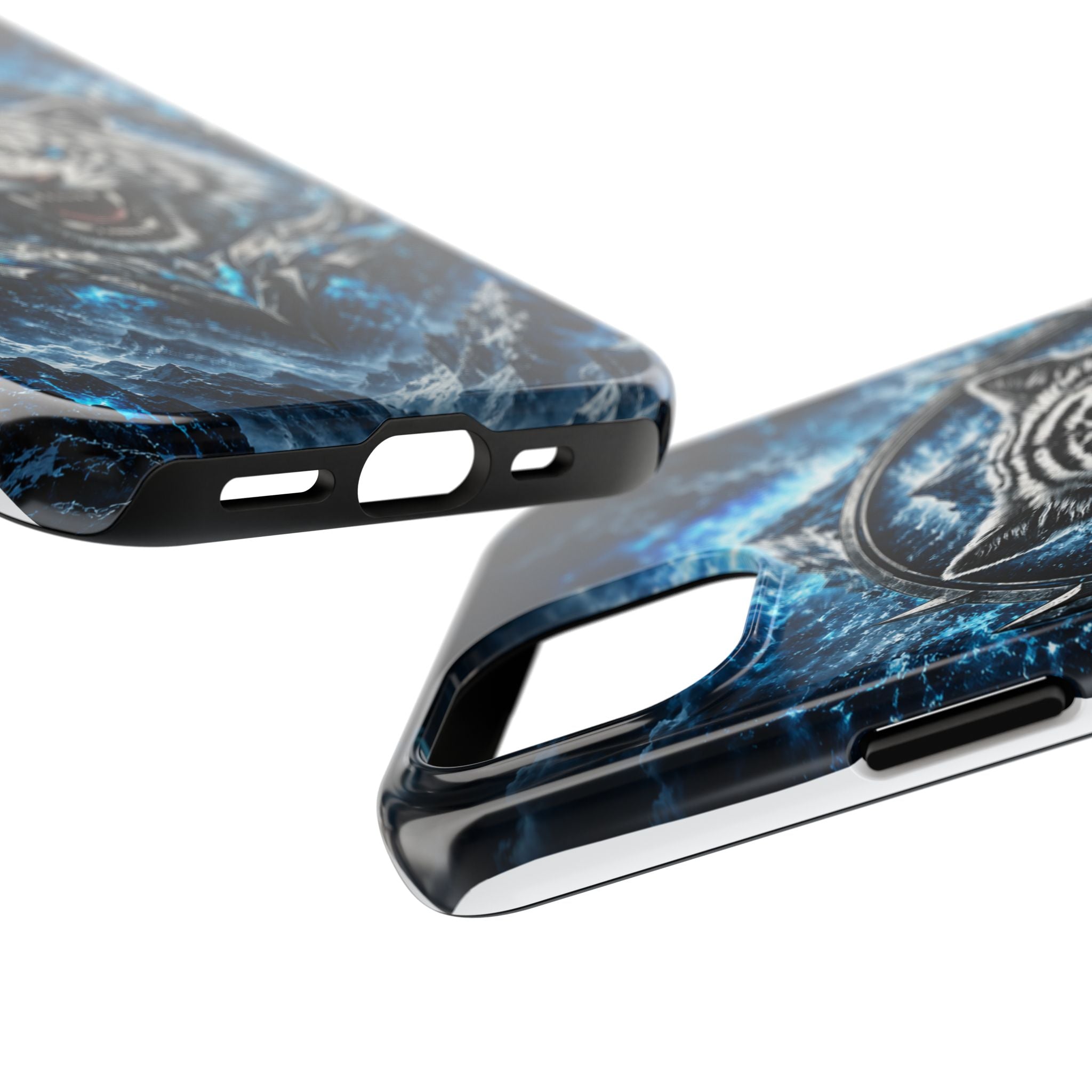 Blue White Tiger Tough Phone Case — Rugged Armor Cover with Fierce Snow Tiger Design