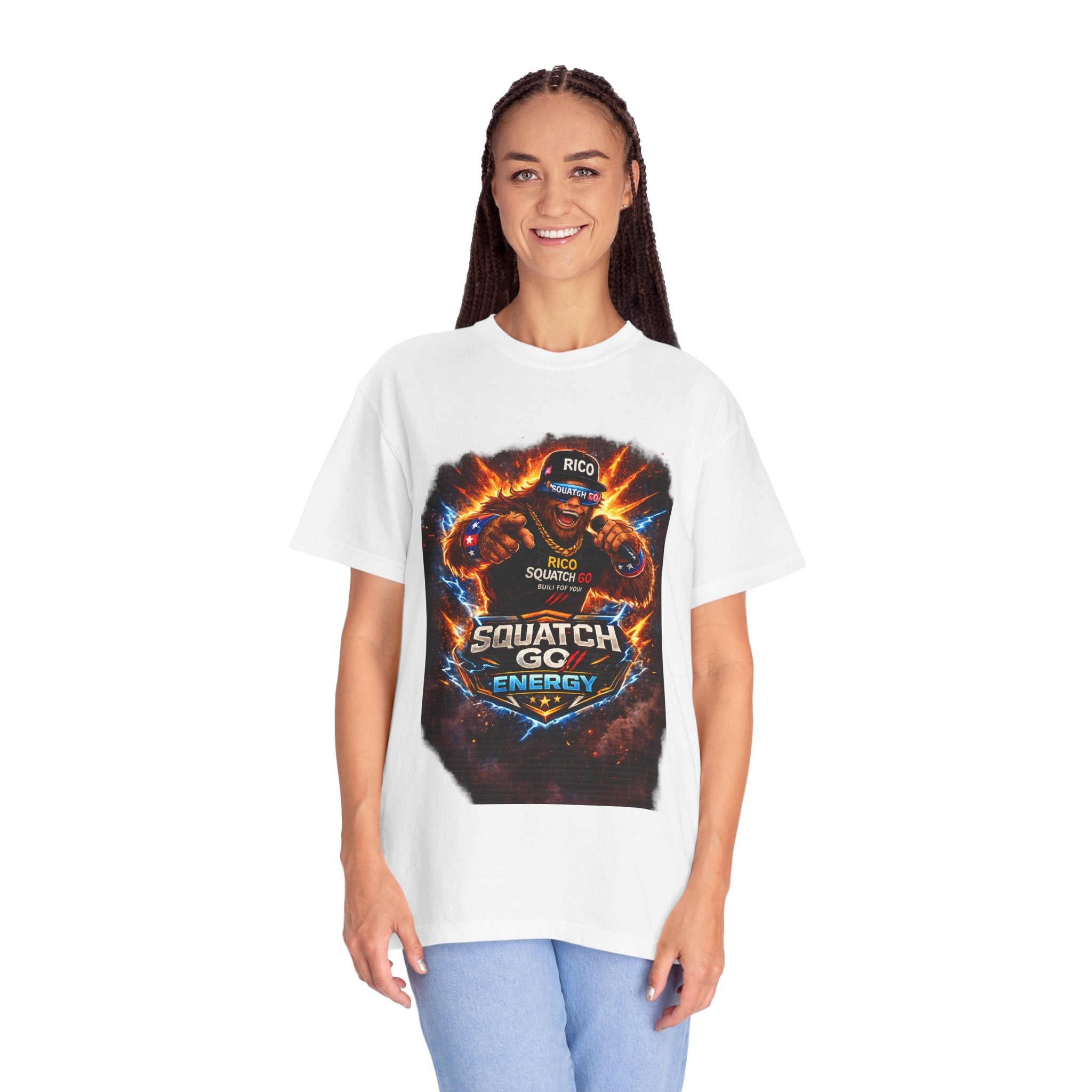 Squatch GC Energy Graphic T-Shirt — Retro Gamer Energy Drink Design