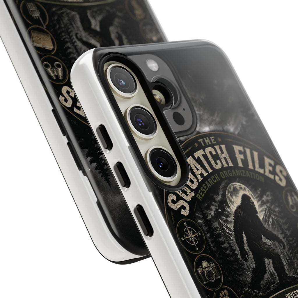 Squatch Files Research Organization Phone Case — Bigfoot Sasquatch Moonlit Forest Design