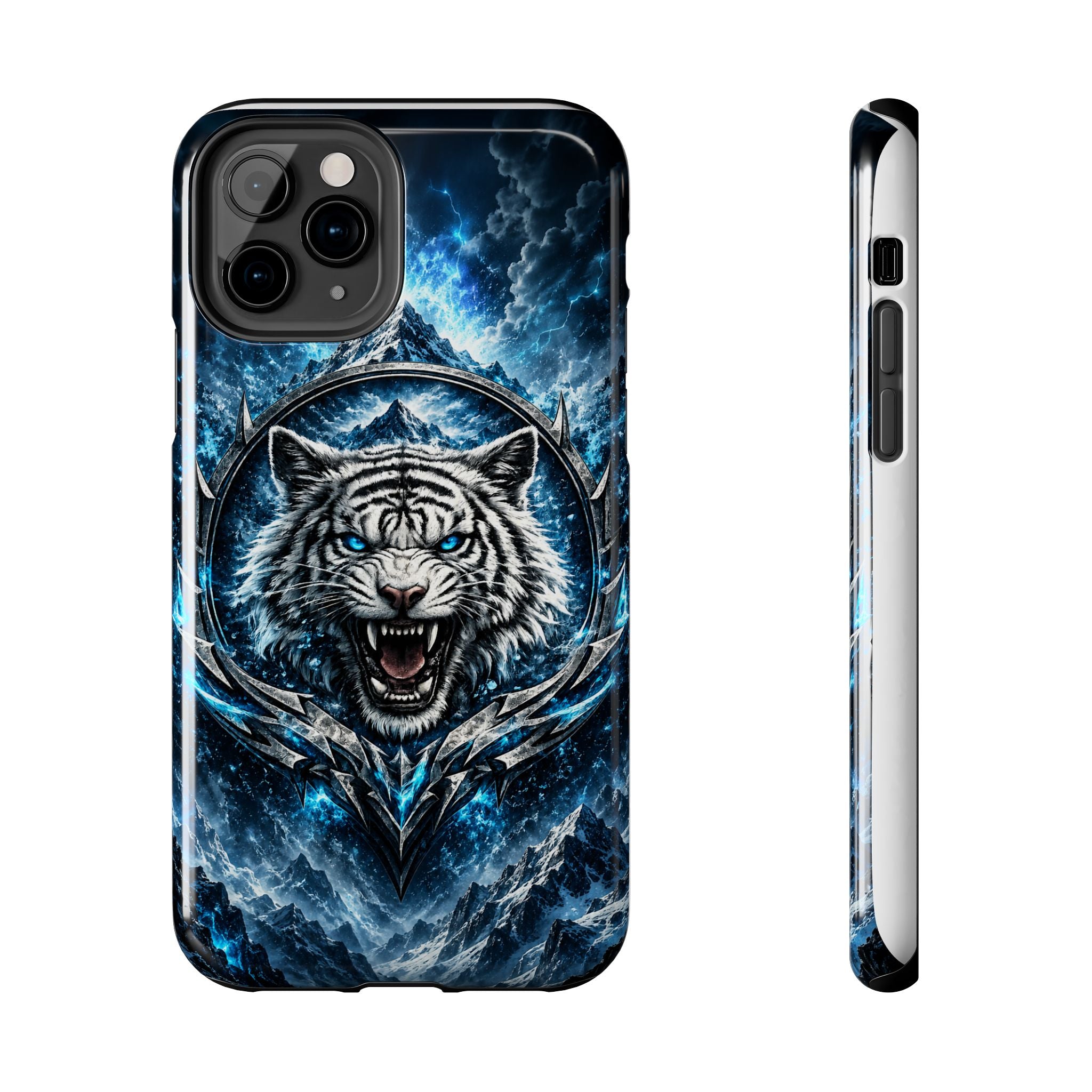 Blue White Tiger Tough Phone Case — Rugged Armor Cover with Fierce Snow Tiger Design