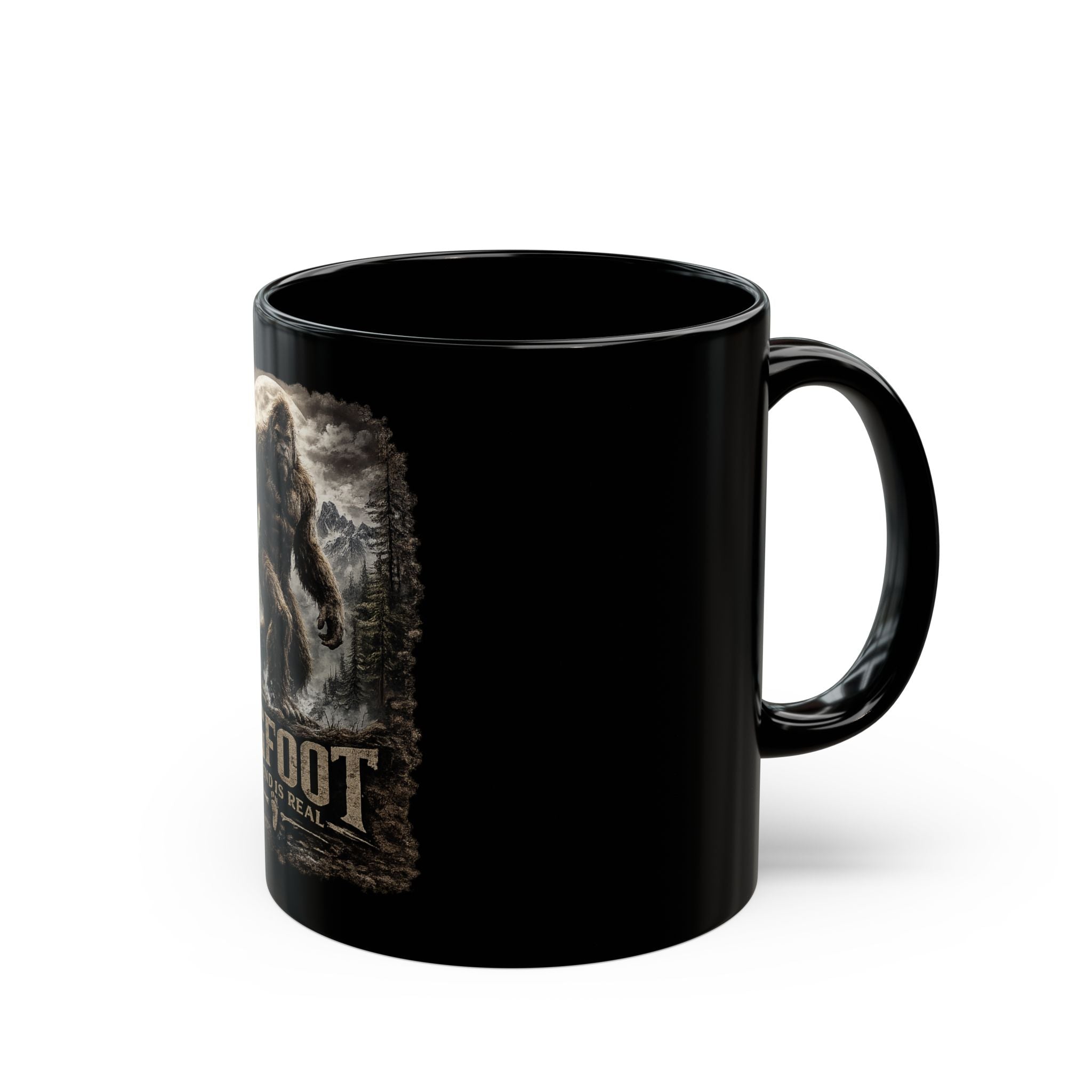 Bigfoot Legend Is Real Black Coffee Mug — Sasquatch Woodland Adventure 11oz/15oz