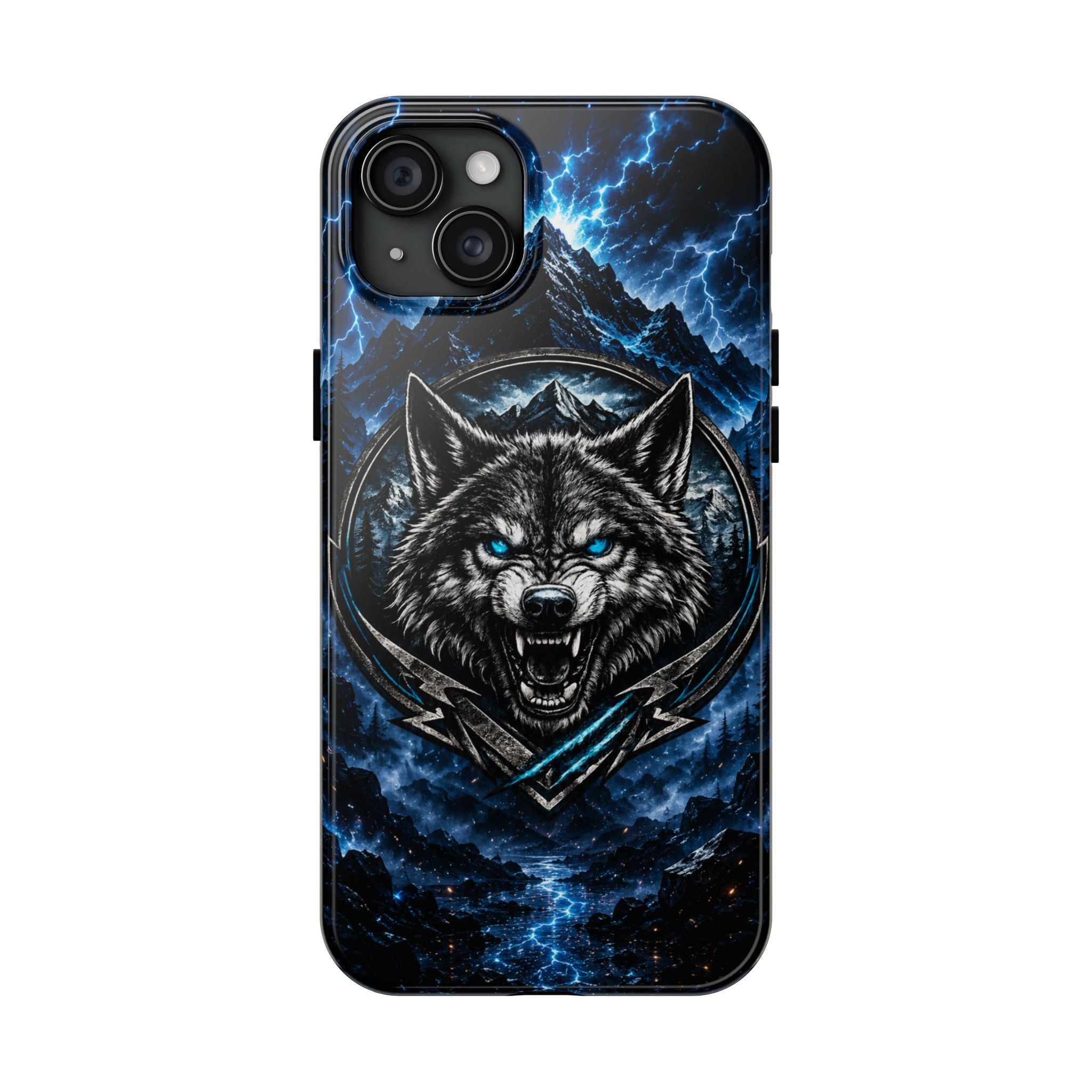 Wolf Thunder Tough Phone Case — Rugged Protective Case with Blue Lightning Wolf Design