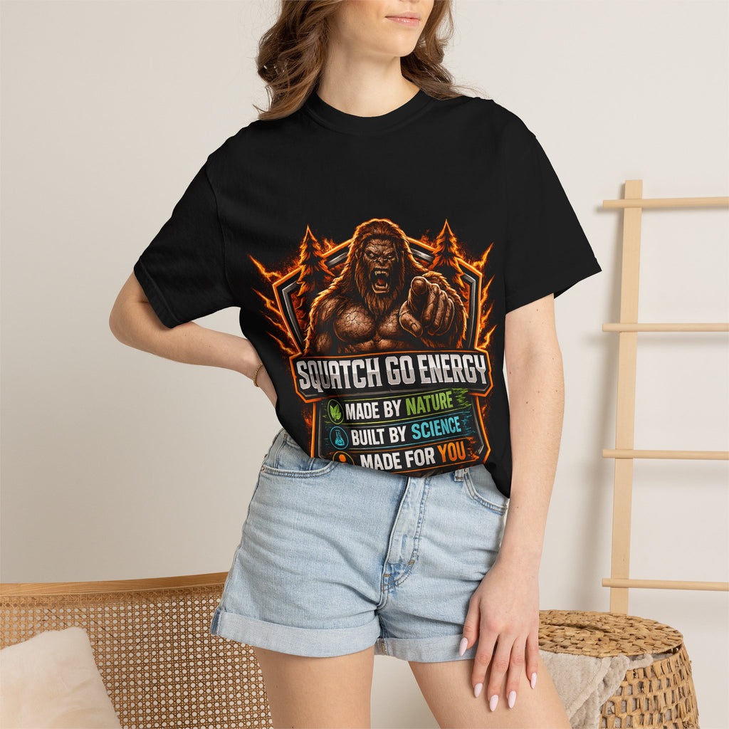 Squatch Go Energy T-Shirt — Sasquatch Vintage Badge Tee (Made by Nature • Built by Science)