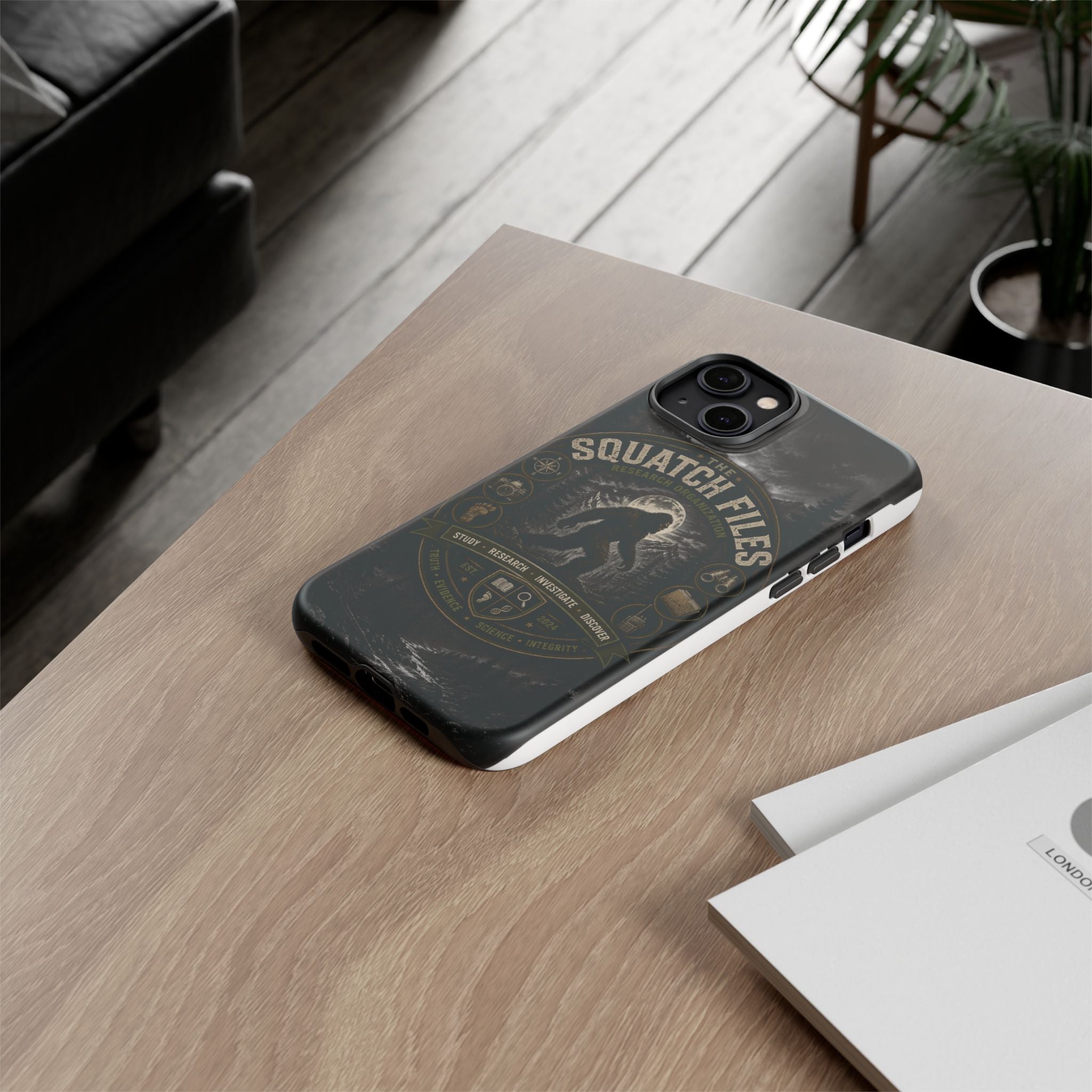 Squatch Files Research Organization Phone Case — Bigfoot Sasquatch Moonlit Forest Design