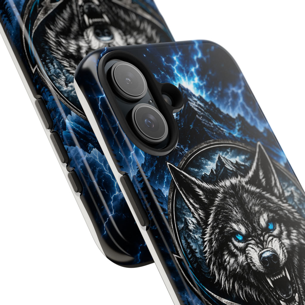 Wolf Thunder Tough Phone Case — Rugged Protective Case with Blue Lightning Wolf Design