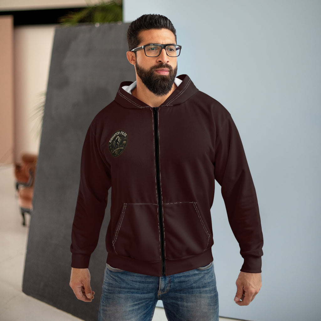 Bigfoot Field Researcher Zip Hoodie — "Squatch Field" Vintage Patch