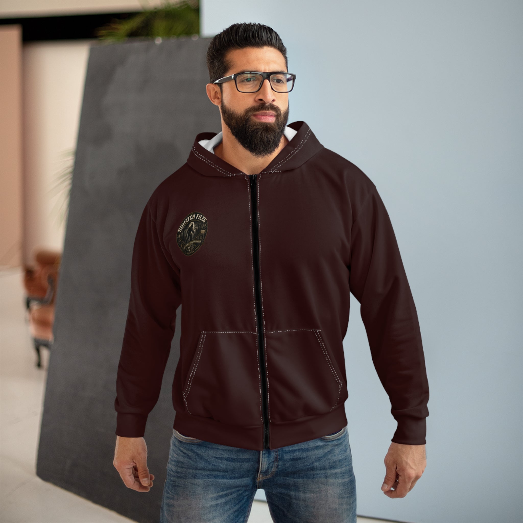 Bigfoot Field Researcher Zip Hoodie — "Squatch Field" Vintage Patch