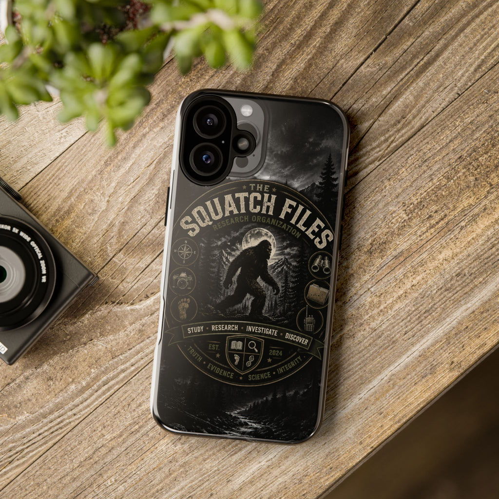 Squatch Files Research Organization Phone Case — Bigfoot Sasquatch Moonlit Forest Design