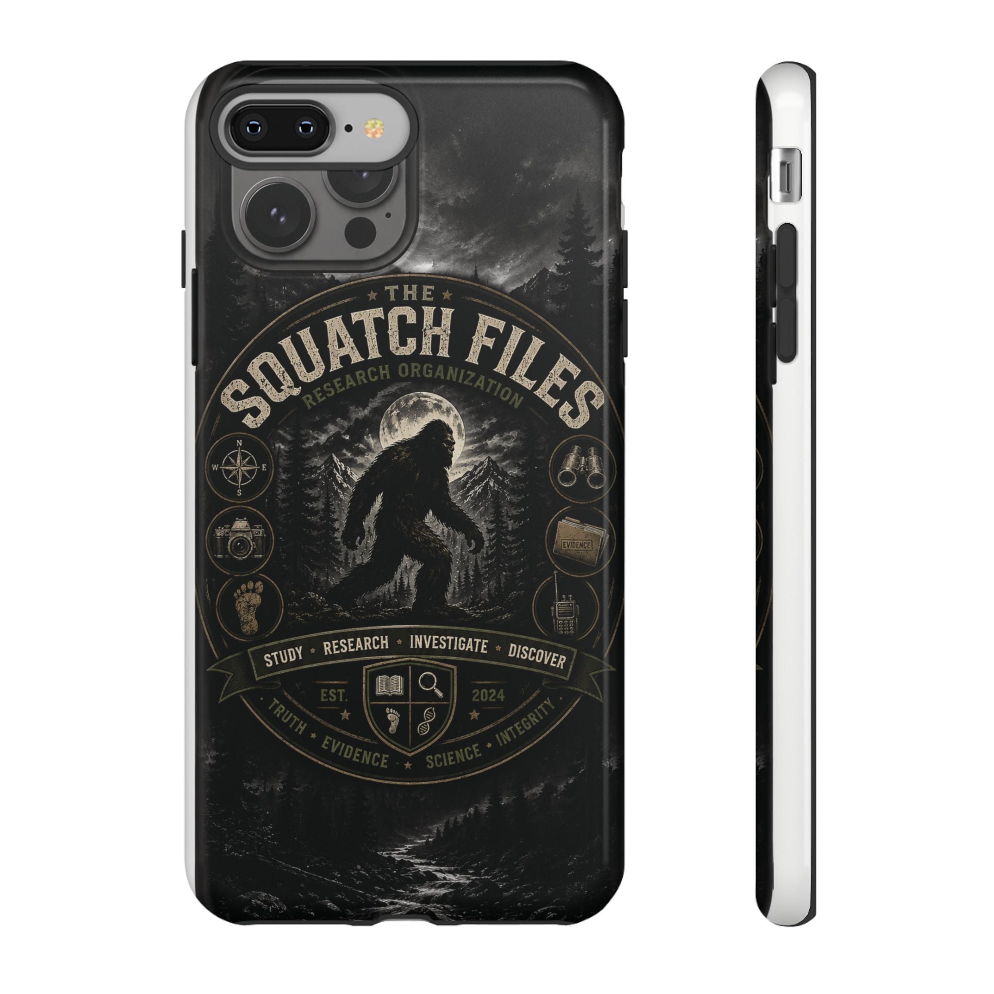 Squatch Files Research Organization Phone Case — Bigfoot Sasquatch Moonlit Forest Design