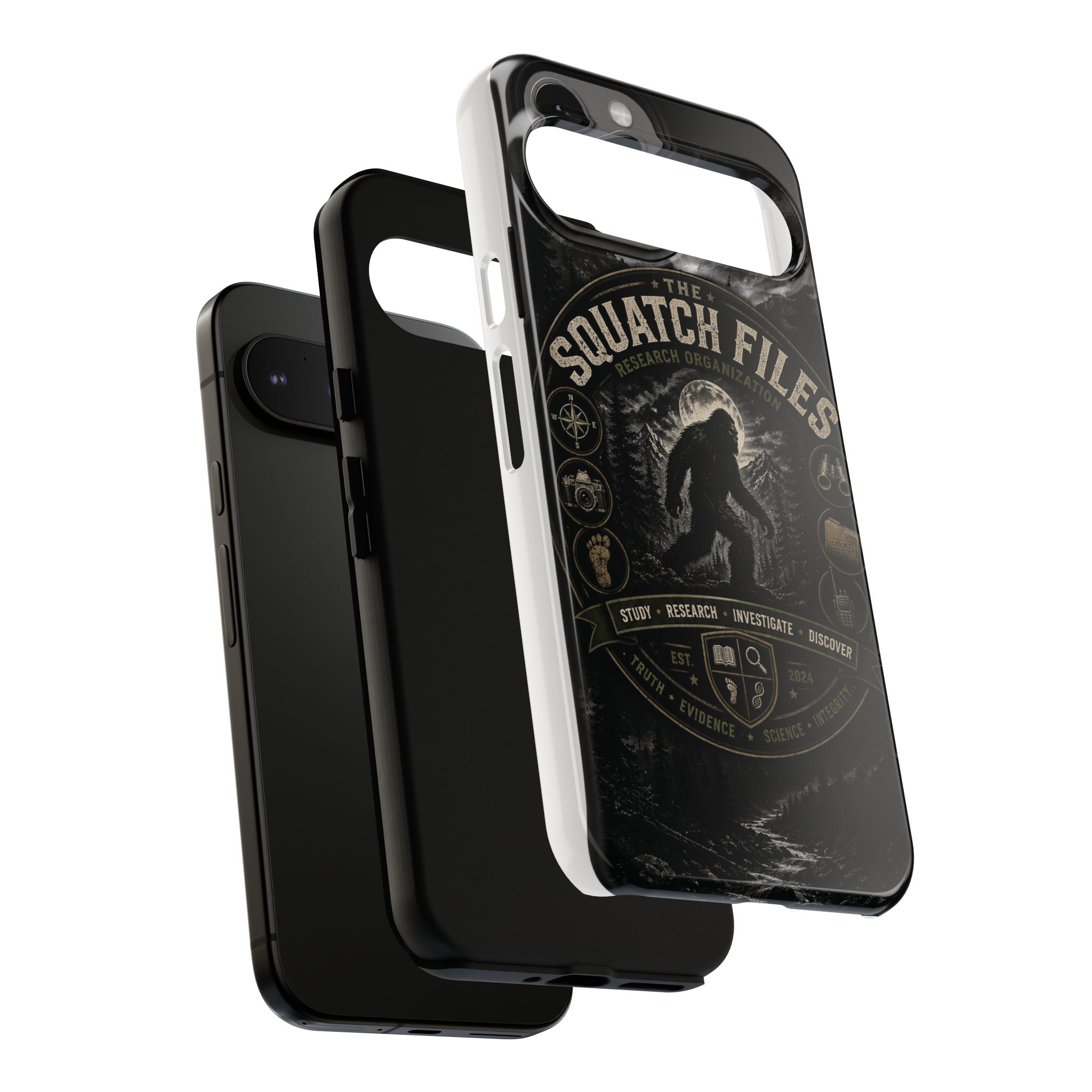 Squatch Files Research Organization Phone Case — Bigfoot Sasquatch Moonlit Forest Design
