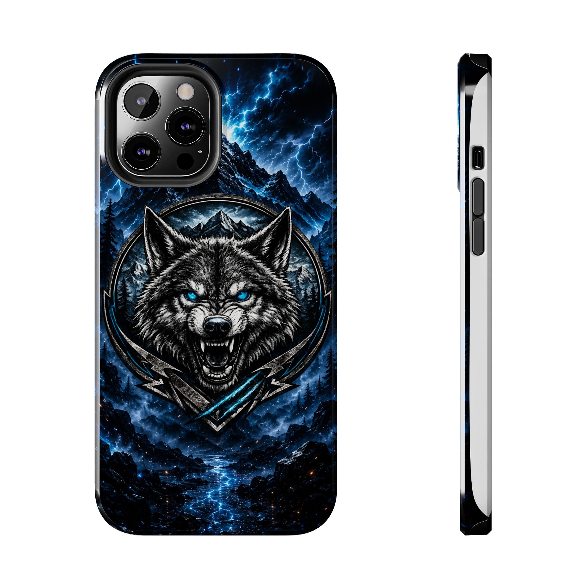 Wolf Thunder Tough Phone Case — Rugged Protective Case with Blue Lightning Wolf Design
