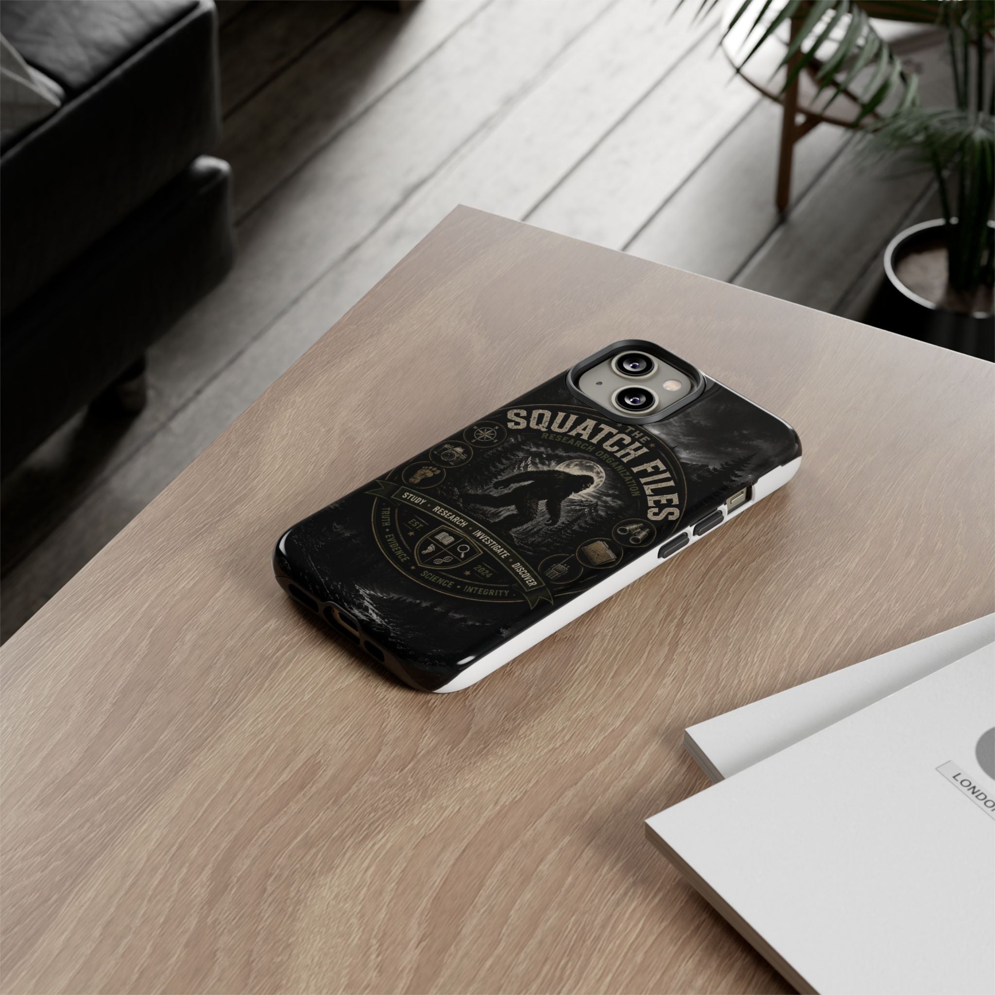 Squatch Files Research Organization Phone Case — Bigfoot Sasquatch Moonlit Forest Design