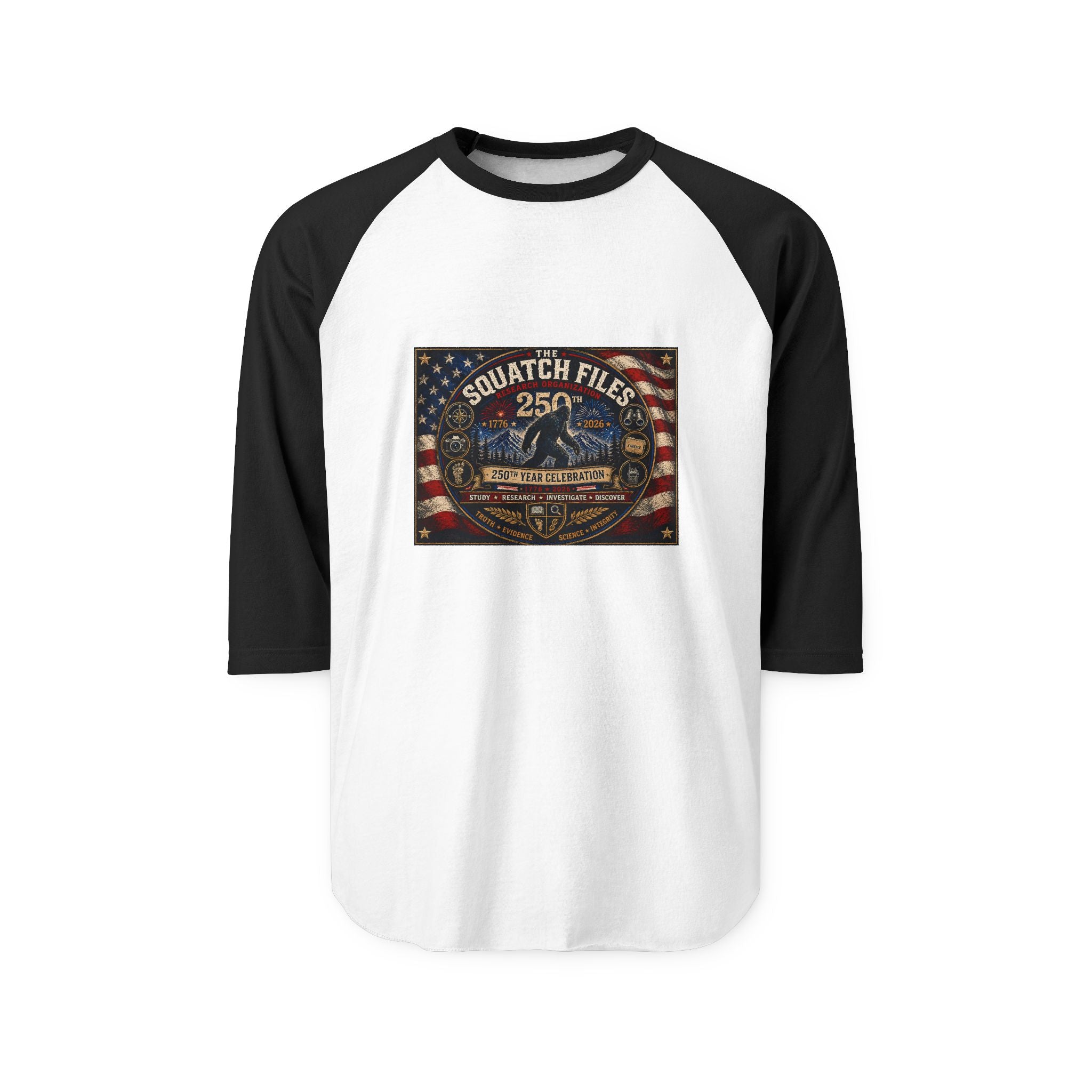 Raglan Shirt — Squatch Files 25 Vintage Bigfoot Flag Design