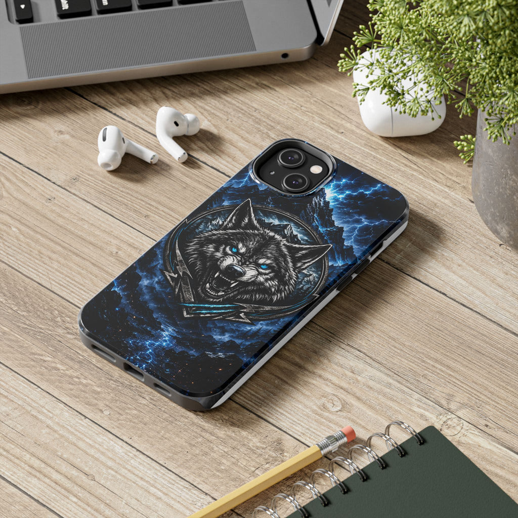 Wolf Thunder Tough Phone Case — Rugged Protective Case with Blue Lightning Wolf Design