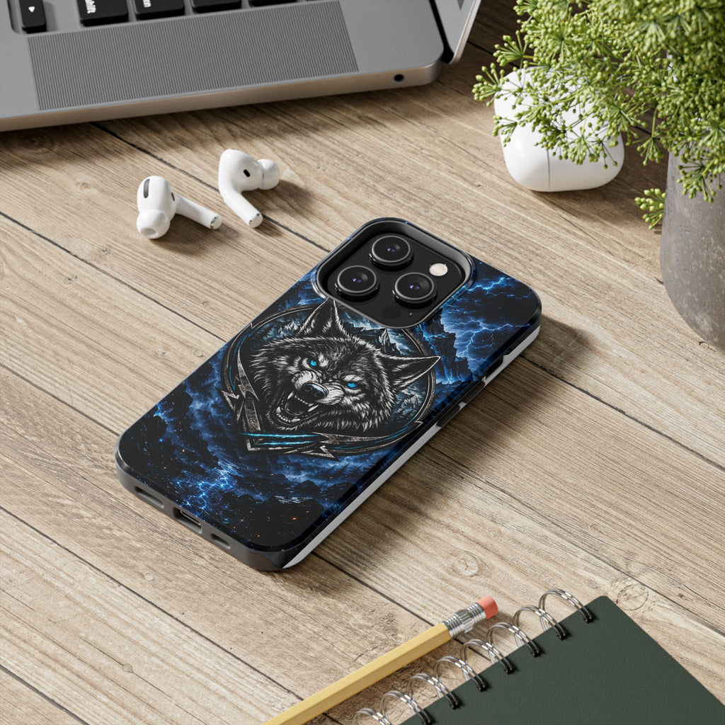 Wolf Thunder Tough Phone Case — Rugged Protective Case with Blue Lightning Wolf Design
