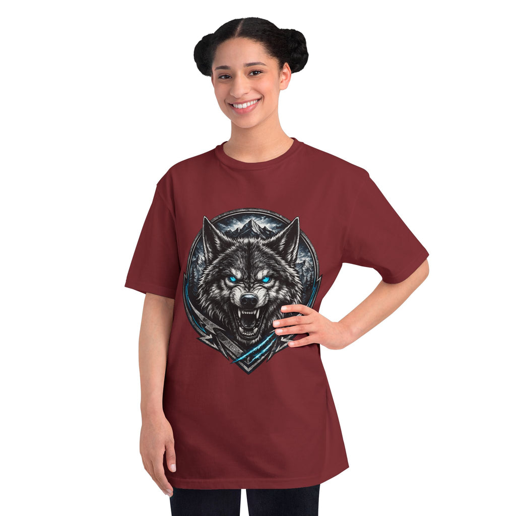 Wolf Head Graphic T-Shirt — Fierce Blue-Eyed Wolf Crest Tee