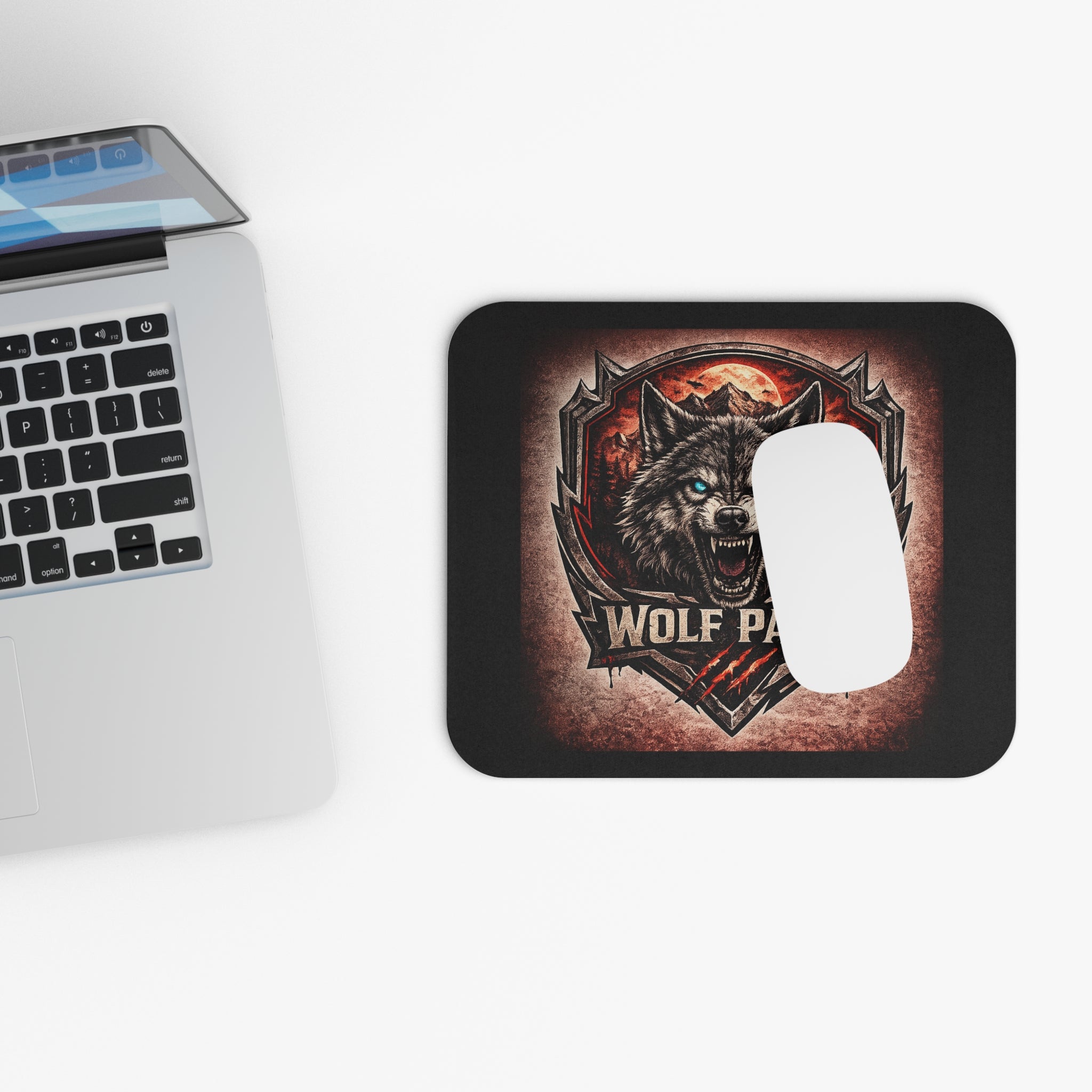 Wolf Pack Gaming Mouse Pad — Fierce Wolf Emblem Desk Mat