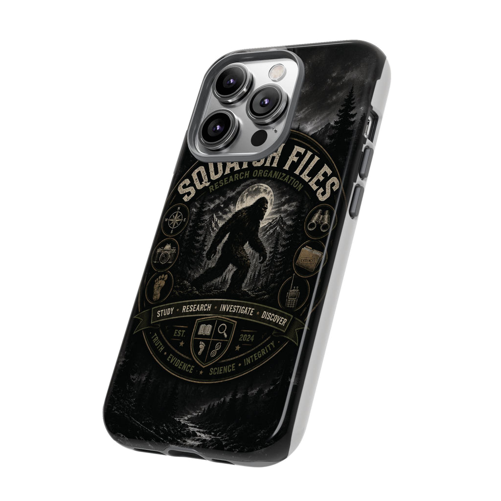 Squatch Files Research Organization Phone Case — Bigfoot Sasquatch Moonlit Forest Design