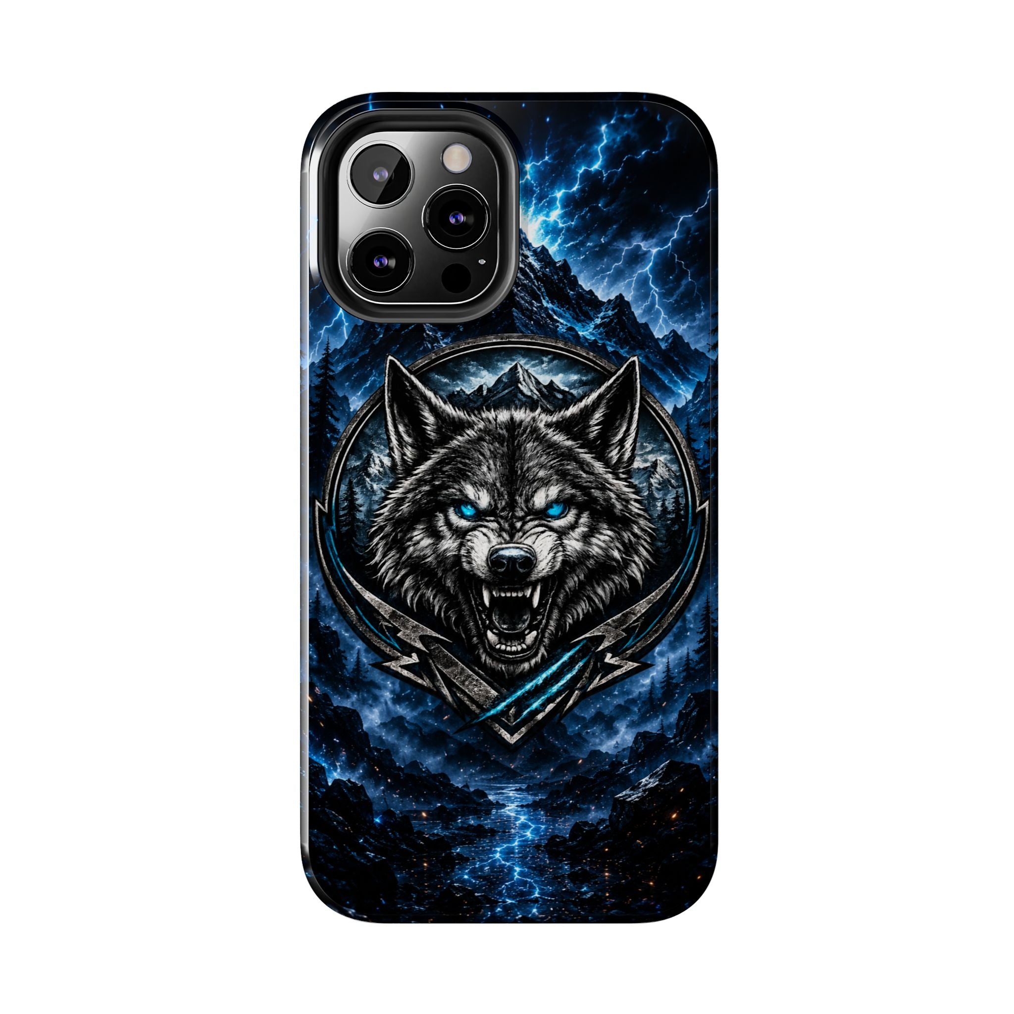 Wolf Thunder Tough Phone Case — Rugged Protective Case with Blue Lightning Wolf Design