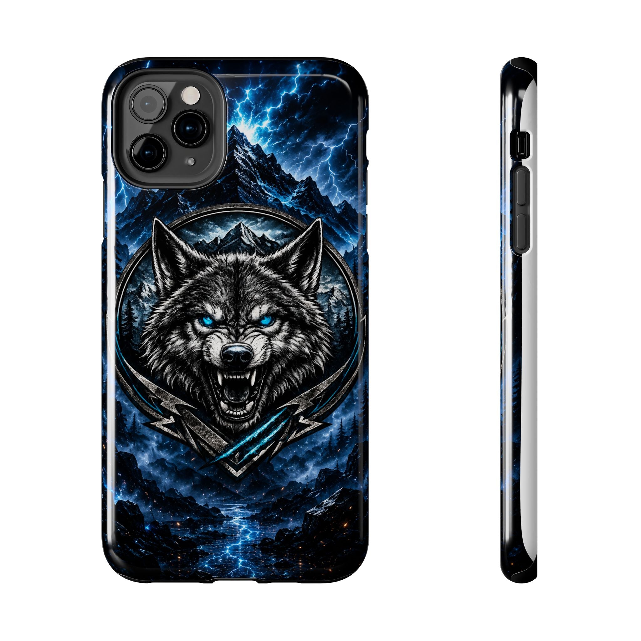 Wolf Thunder Tough Phone Case — Rugged Protective Case with Blue Lightning Wolf Design