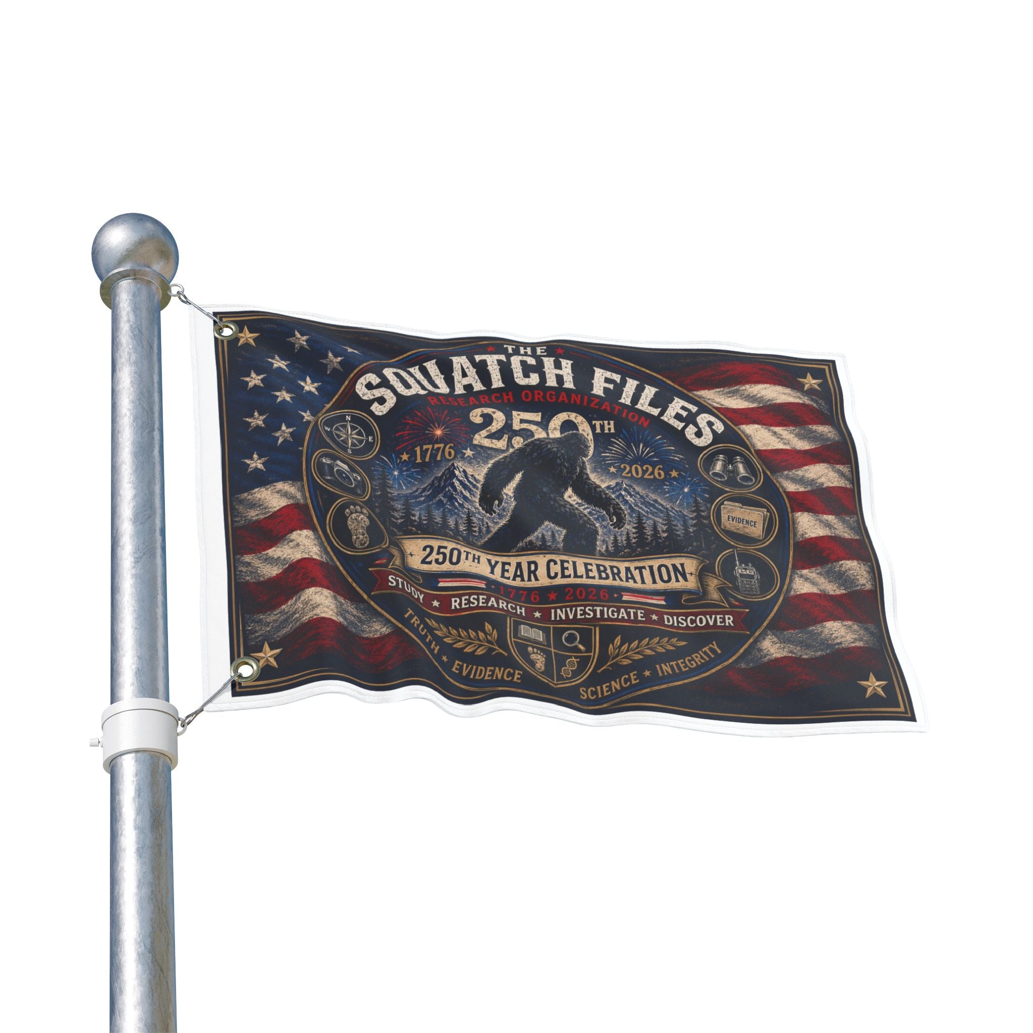 Squatch Files 250th Celebration Flag — Double-Sided Bigfoot Banner